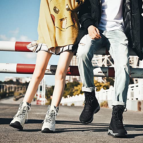 Waterproof Winter Snow Boots for Men & Women - Warm Anti-Slip Ski Shoes with Fleece Lining for Hiking & Outdoor Activities | White Fleece Size 10 | Perfect for Snow Sports, Mountain Trekking & Cold Weather Adventures