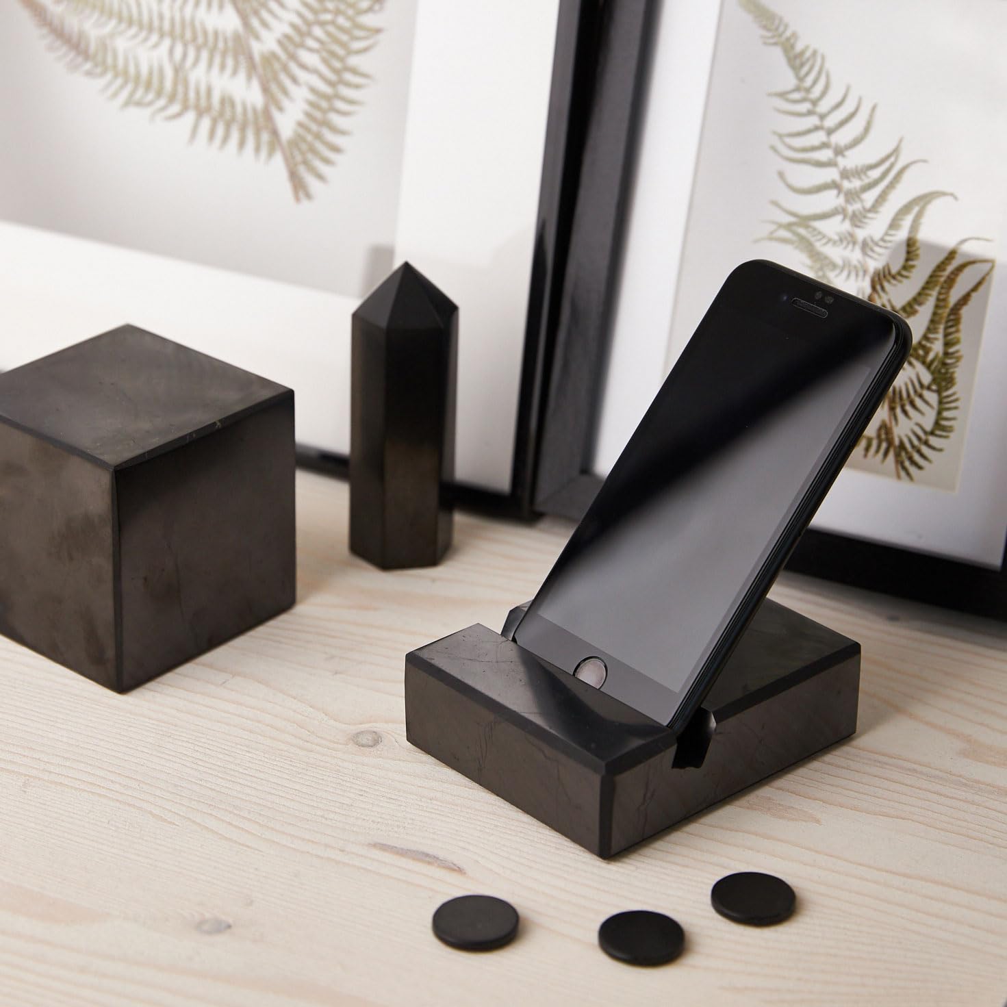 Shungite Phone Stand - Black Polished Shield for Home & Office