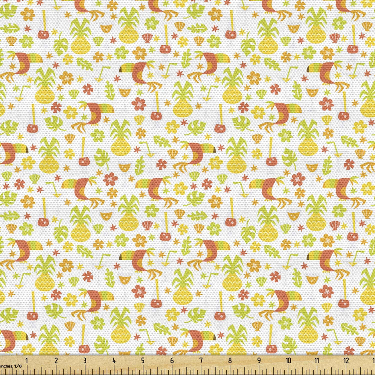Ambesonne Luau Fabric by The Yard - Tropical Birds & Floral Print Upholstery Fabric for Sofa, Curtains, Pillows | 10 Yards Dark Orange & Apple Green | Perfect for Hawaiian Party Decor, Home Accents & DIY Crafts