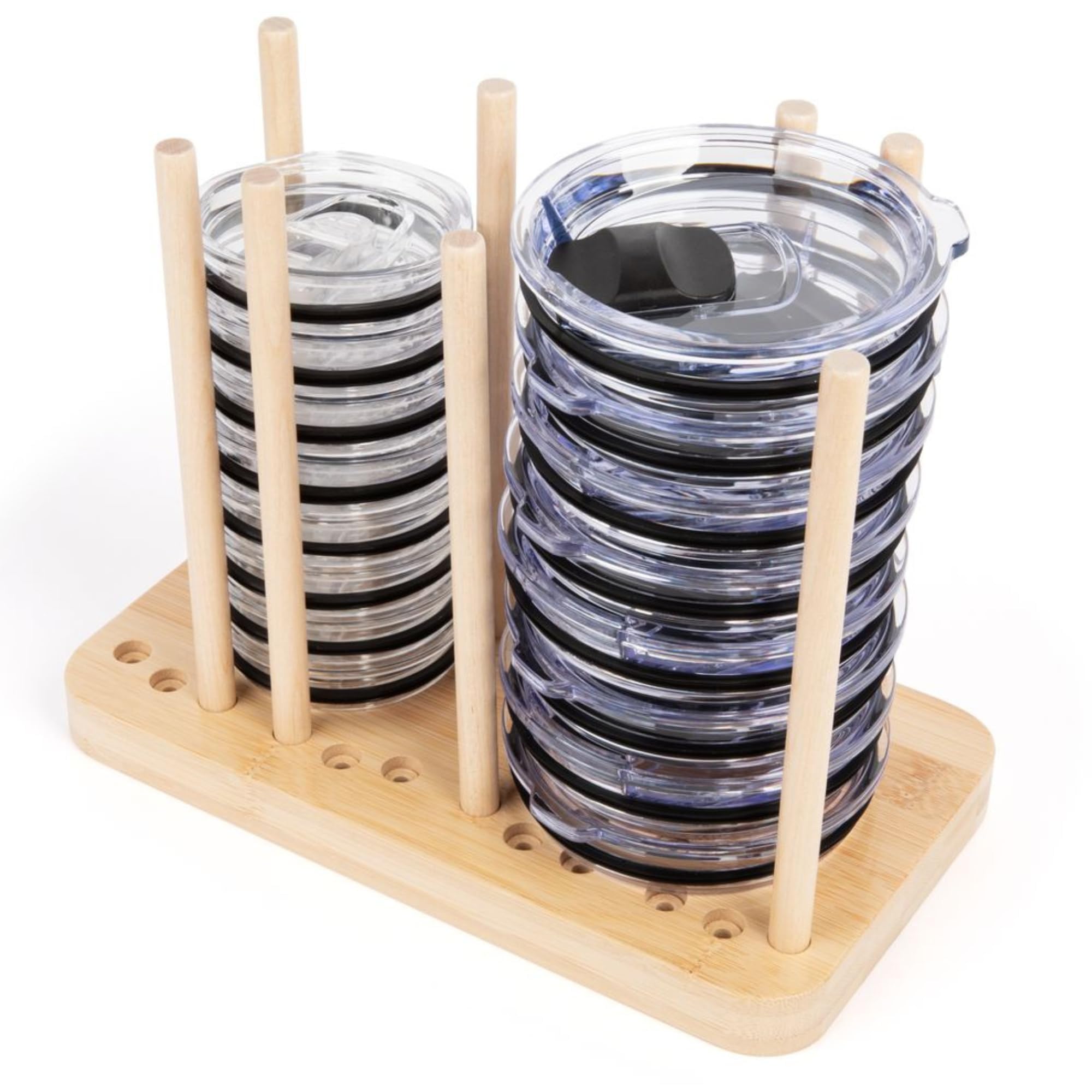 Adjustable Bamboo Tumbler Lid Organizer - 20-Lid Capacity Cabinet Organizer for YETI, Hydro Flask & Water Bottles - Space Saving Kitchen Storage Solution - Perfect for Pantry, RV & Small Spaces
