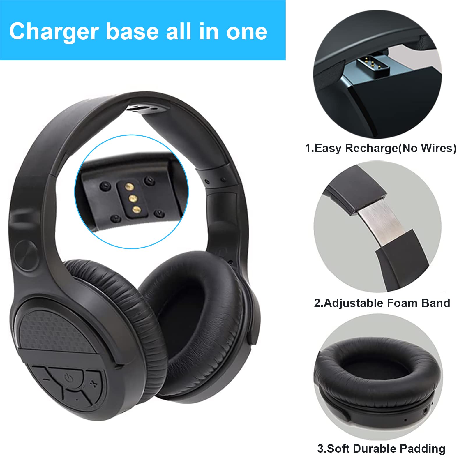 ANSTEN Wireless Over-Ear Headphones for TV Watching - 2.4GHz RF with Digital Optical/RCA Transmitter, 197ft Range, 3 Audio Modes, 10-Hour Playtime & Charging Dock - Perfect for Home Theater, Late-Night Viewing & Hearing Impaired Users