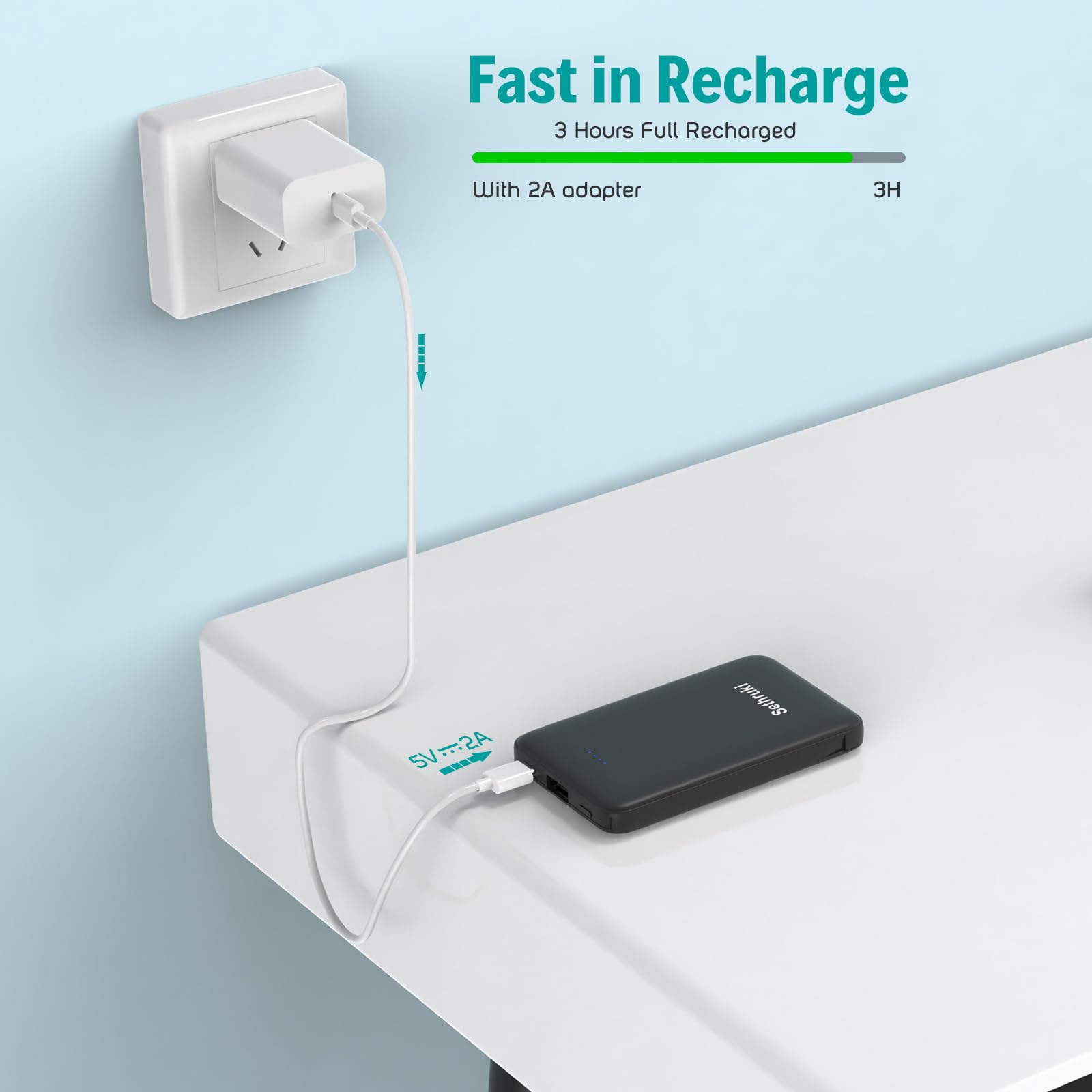 Ultra Slim 6000mAh Portable Charger with Built-in Cables - Mini Power Bank, Fast Charging External Battery Pack, Lightweight USB C Phone Charger for iPhone, Samsung, Google Android (Black) - Perfect for Travel, Camping, and Emergency Power Backup