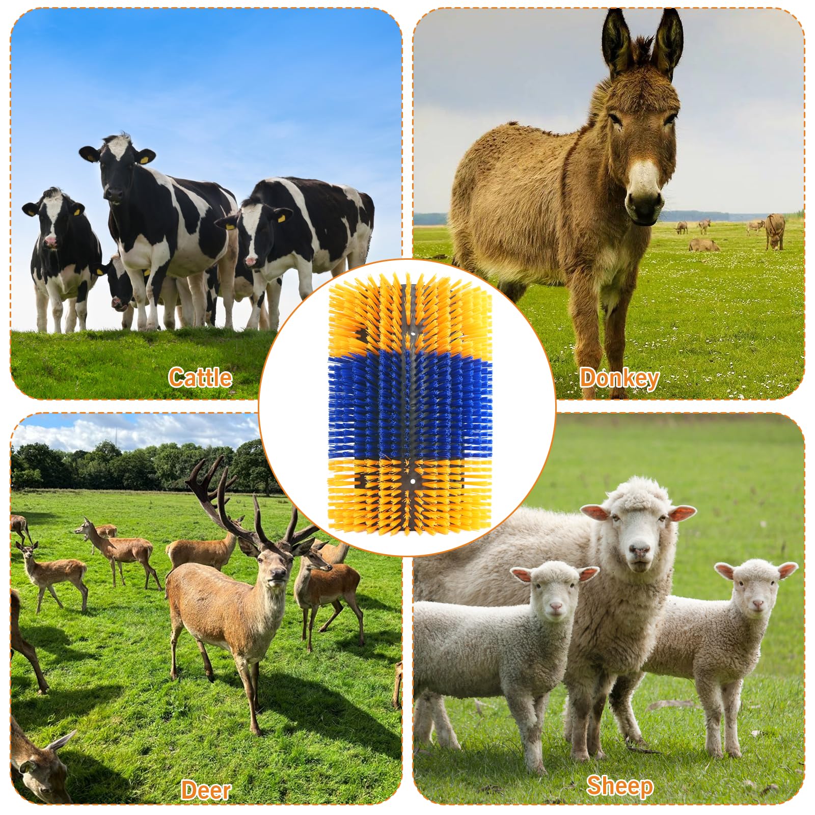 Upgraded Livestock Scratching Brush - Large Anti-Itch Massage Grooming Tool for Horses, Goats, Cattle, Cows, Sheep & Pigs (2-Pack) with 12 Screws | Perfect for Barns, Stables & Pasture Comfort