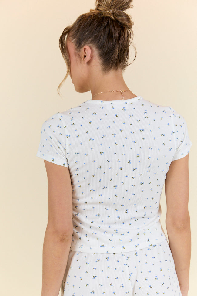 What A Dream Blue Ditsy Floral Short Sleeve Pajama Top for Women - Soft & Comfortable Sleepwear - Perfect for Lounge, Bedtime & Relaxation at Home