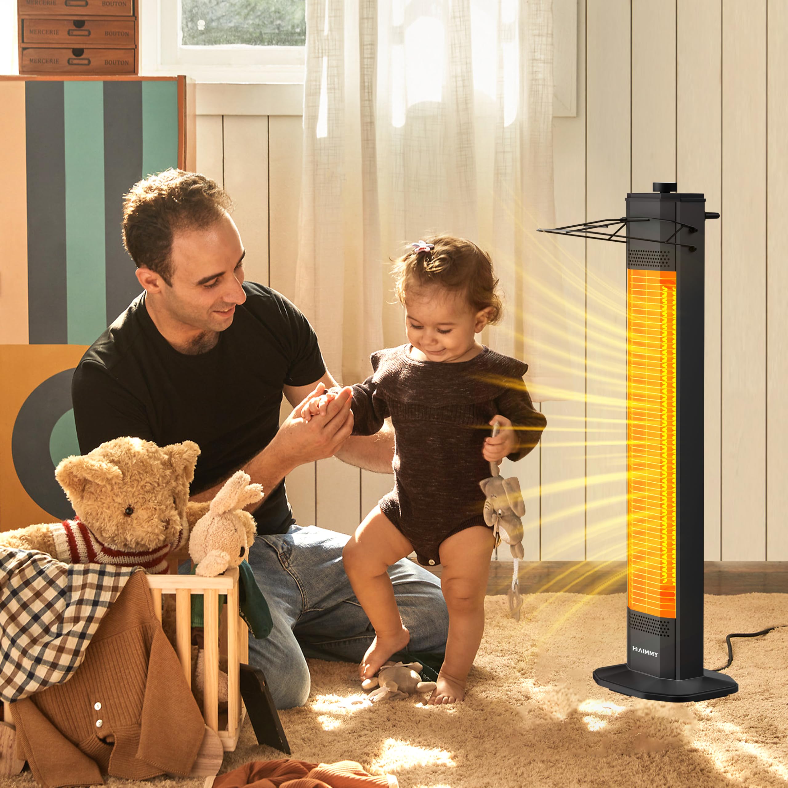 Haimmy 34-inch Outdoor Electric Patio Heater - 1500W Instant Heating with 3 Adjustable Heat Levels, Tip-Over & Overheat Protection, IPX5 Waterproof - Perfect for Backyard, Deck, Garden, and Outdoor Dining Areas