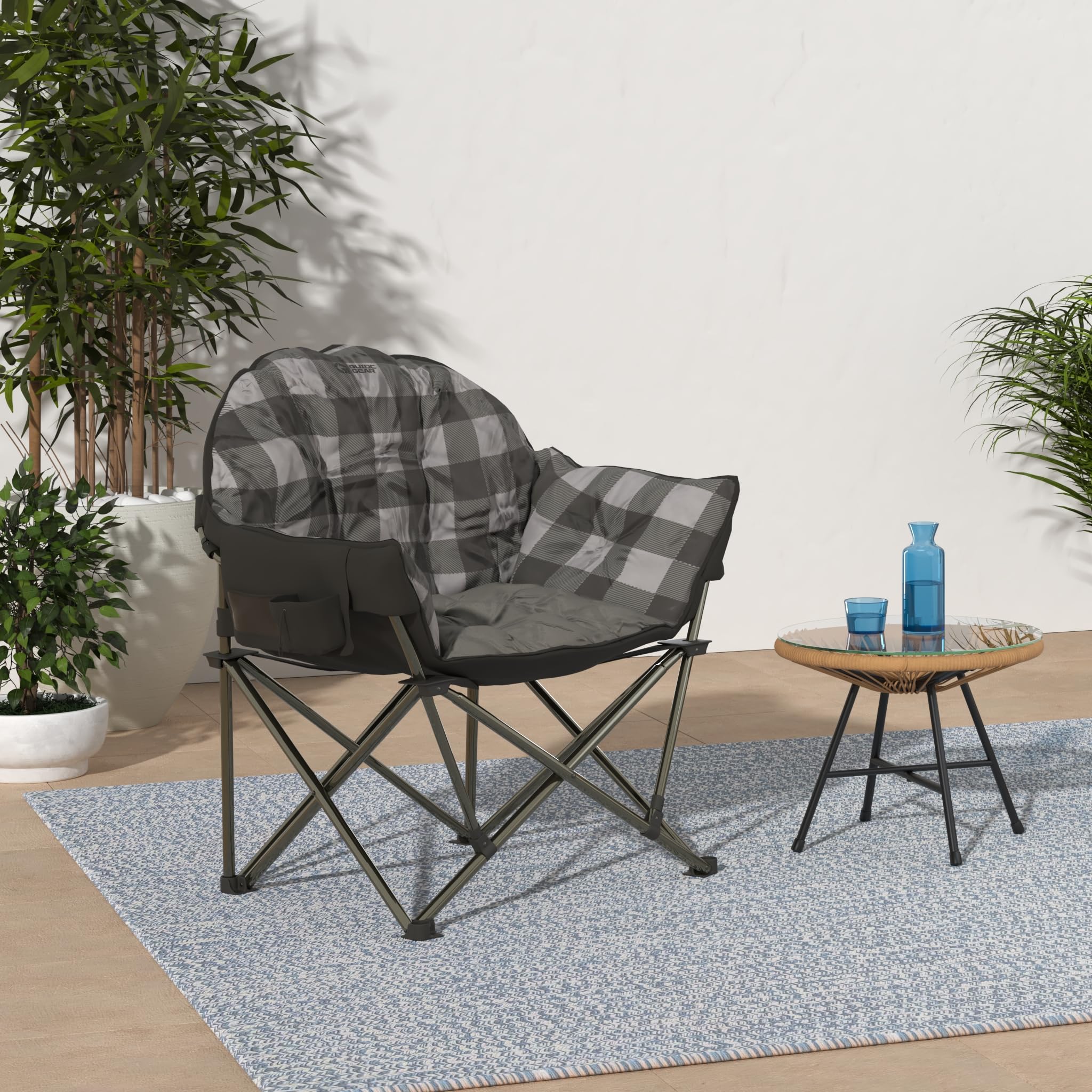 Guide Gear Oversized Camping Chair - Heavy Duty 500 lb Capacity, Portable Folding Chair with Padded Seat, Gray Plaid - Perfect for Outdoor Camping, Backpacking, Picnics and Beach Trips