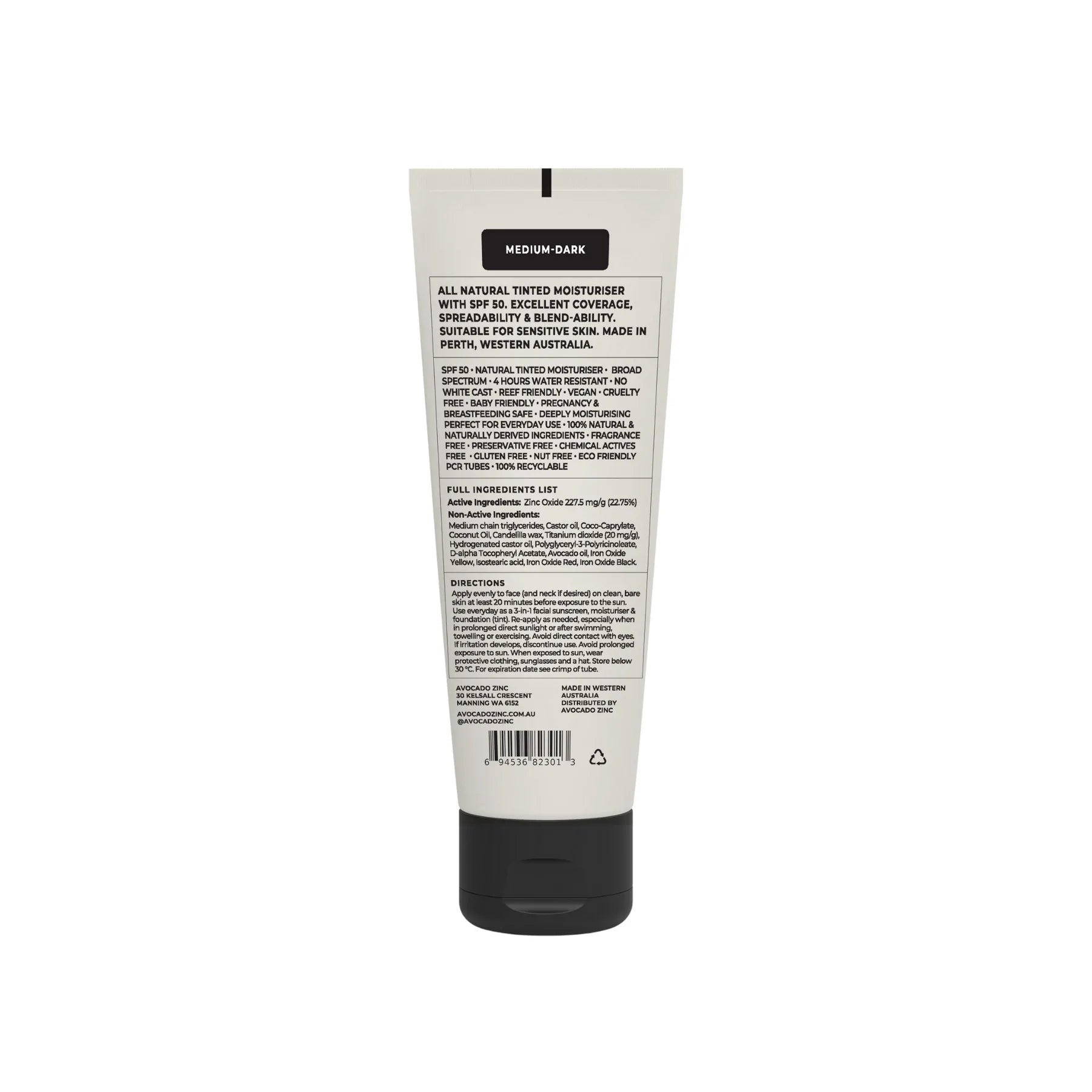 Avocado Zinc SPF50 Natural Tinted Moisturizer for Medium to Dark Skin Tones - Daily Sun Protection & Hydration for Face | Perfect for Outdoor Activities & Everyday Wear