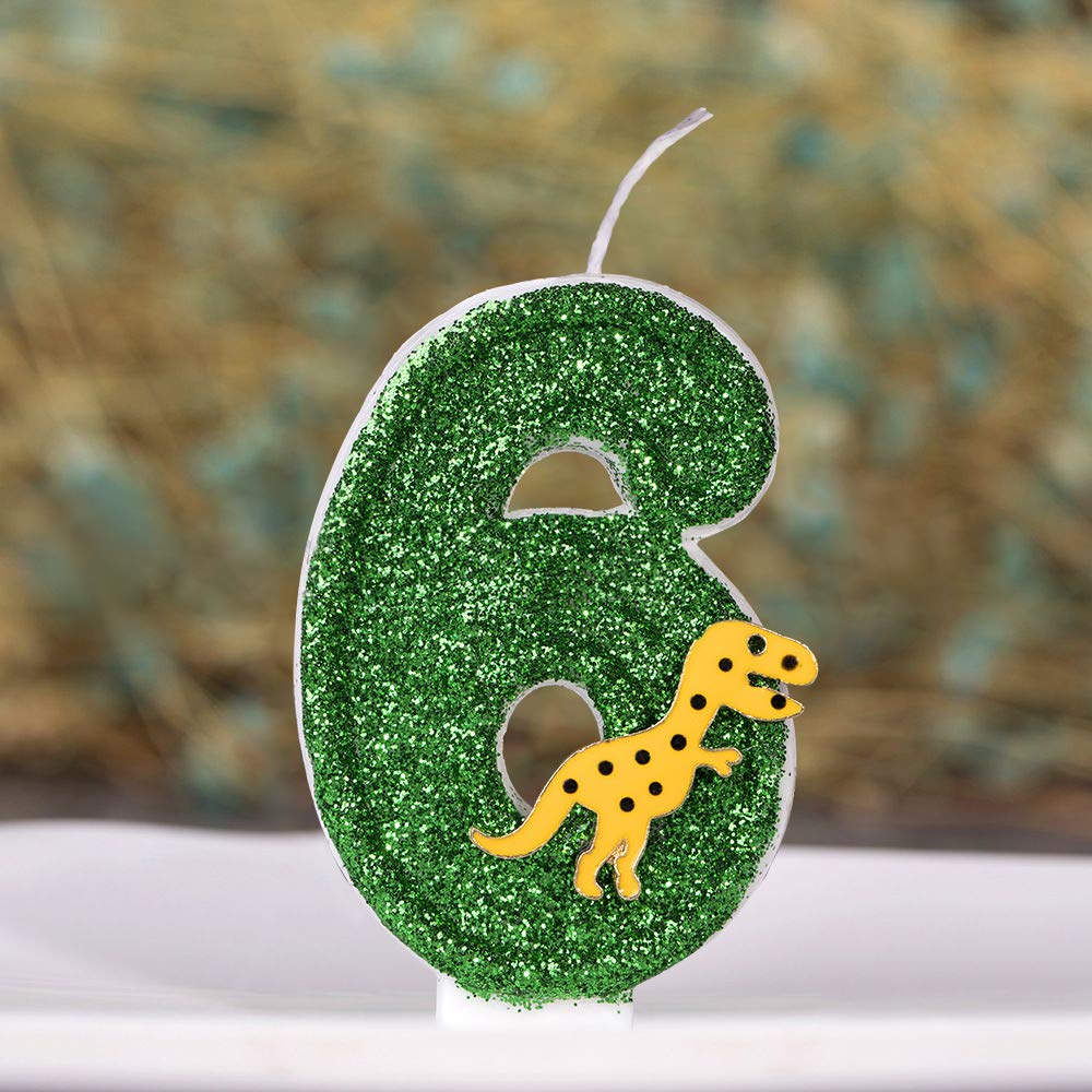 Dinosaur Glitter Birthday Number Candle - 3 Inch Tall for Kids Party Decorations, Cake Toppers, and Themed Celebrations