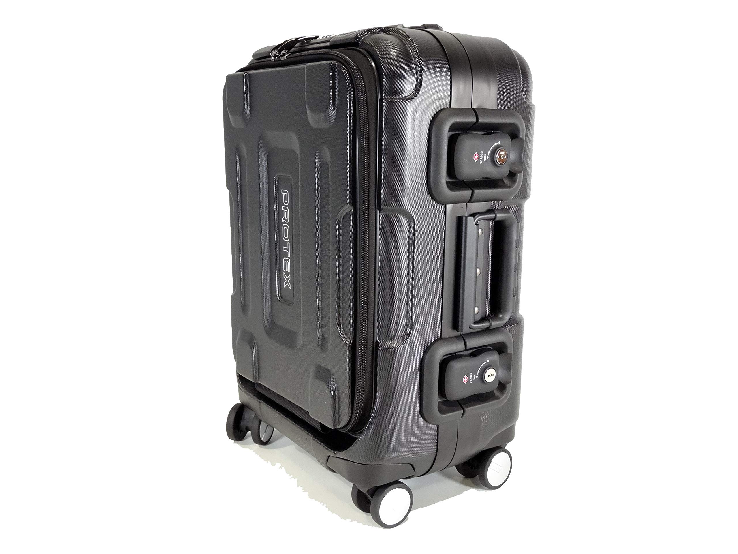 PROTEX FPZ-07 All Black 20-inch Spinner Carry-On Luggage - Japanese Made Hardshell Suitcase for Business Travel & Weekend Getaways