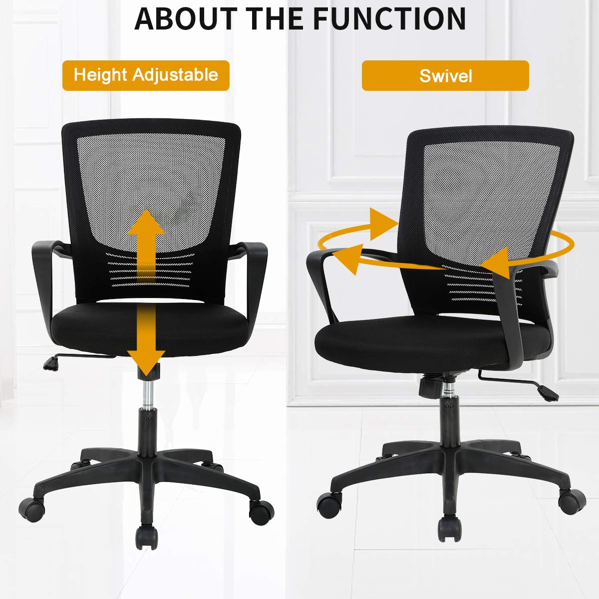 Ergonomic Office Chair with Adjustable Height, Lumbar Support & Armrest - Breathable Mesh Computer Desk Chair for Home Office, Rolling Swivel Task Chair for Adults (Black) - Perfect for Long Work Hours & Remote Work Comfort