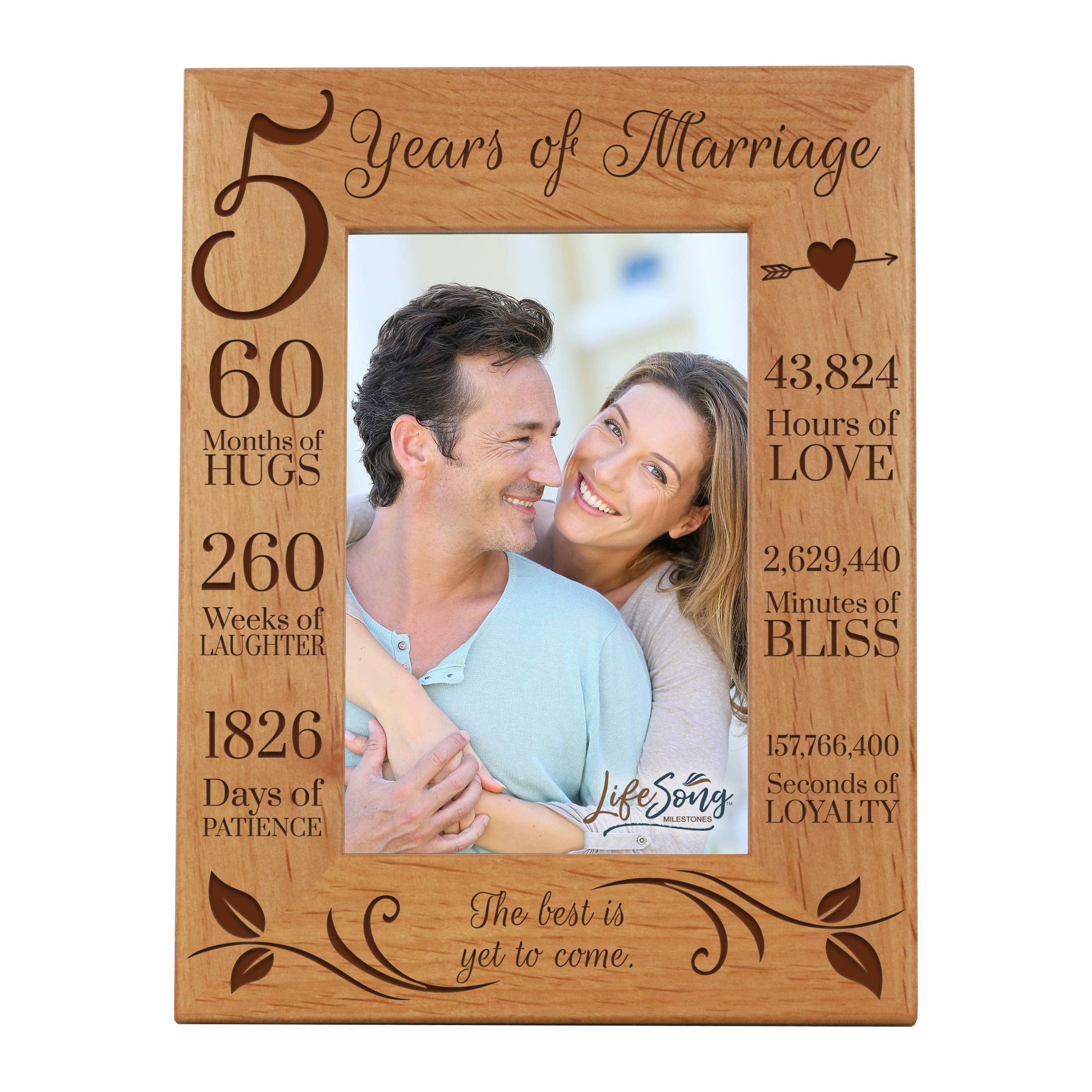 LifeSong Milestones 5 Year Anniversary Picture Frame - Elegant Wooden Wedding Anniversary Gift for Couples, Wife, Husband - Perfect for Displaying Cherished Memories in Home or Office Decor