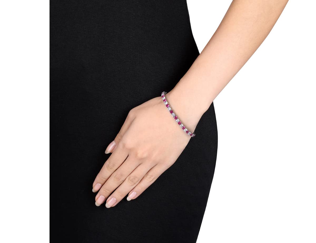 14.50 Carat (ctw) Lab-Created Ruby & White Sapphire Sterling Silver Bracelet - 7.25 Inch Adjustable for Women - Perfect for Weddings, Anniversaries & Special Occasions