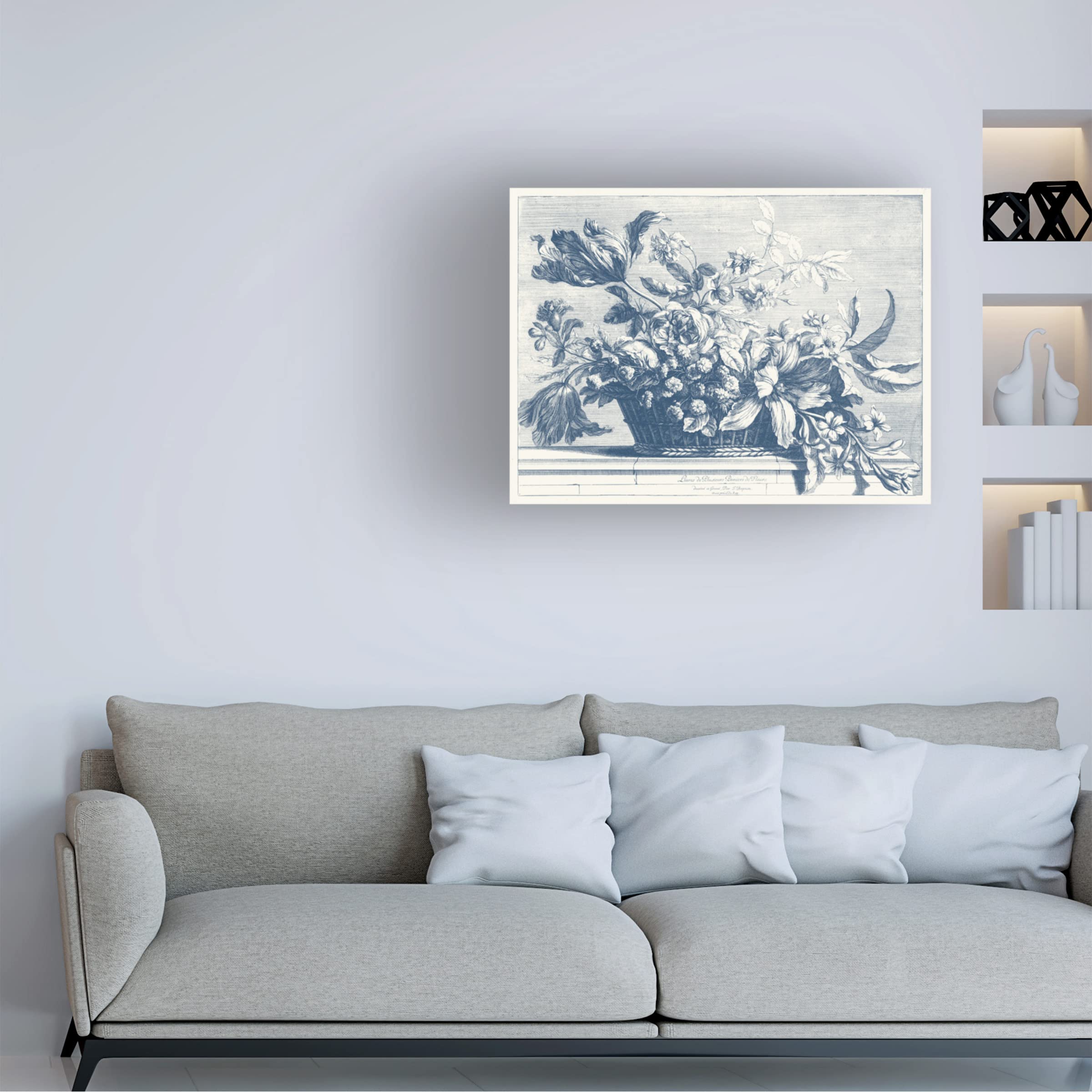 Trademark Fine Art 'Navy Basket of Flowers I' Canvas Wall Art Print by Giovanni Baptiste - Floral Home Decor for Living Room, Bedroom & Office