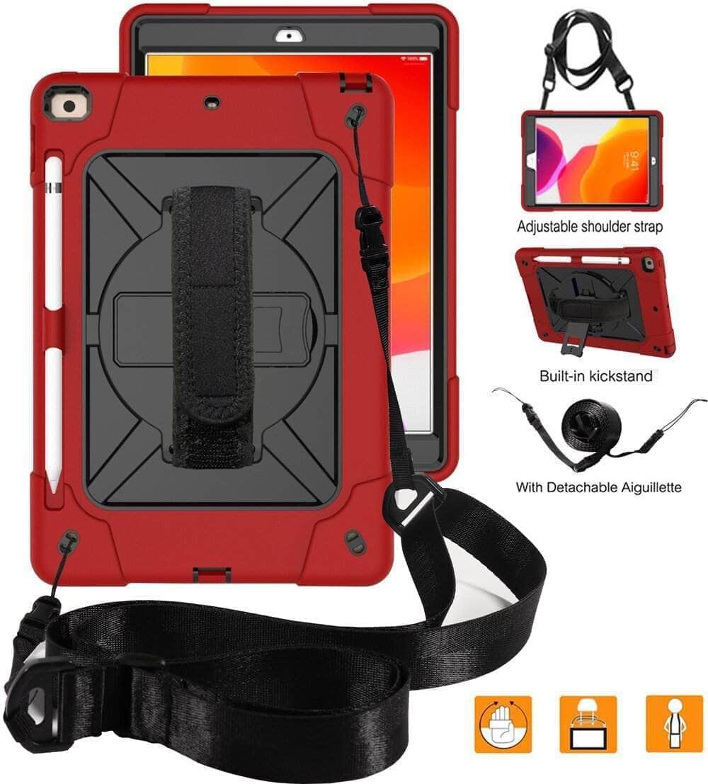 Conelz Heavy Duty Rugged Shockproof Case for iPad 10.2 (7th/8th Gen 2019/2020) with 360° Rotatable Kickstand & Hand Strap - Perfect for Construction, Outdoor Work and Kids' Use