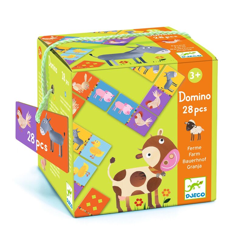 Farm Domino 28pc Wooden Animal Domino Game Set for Kids - Djeco Educational Toys for Family Game Night & Preschool Learning Activities