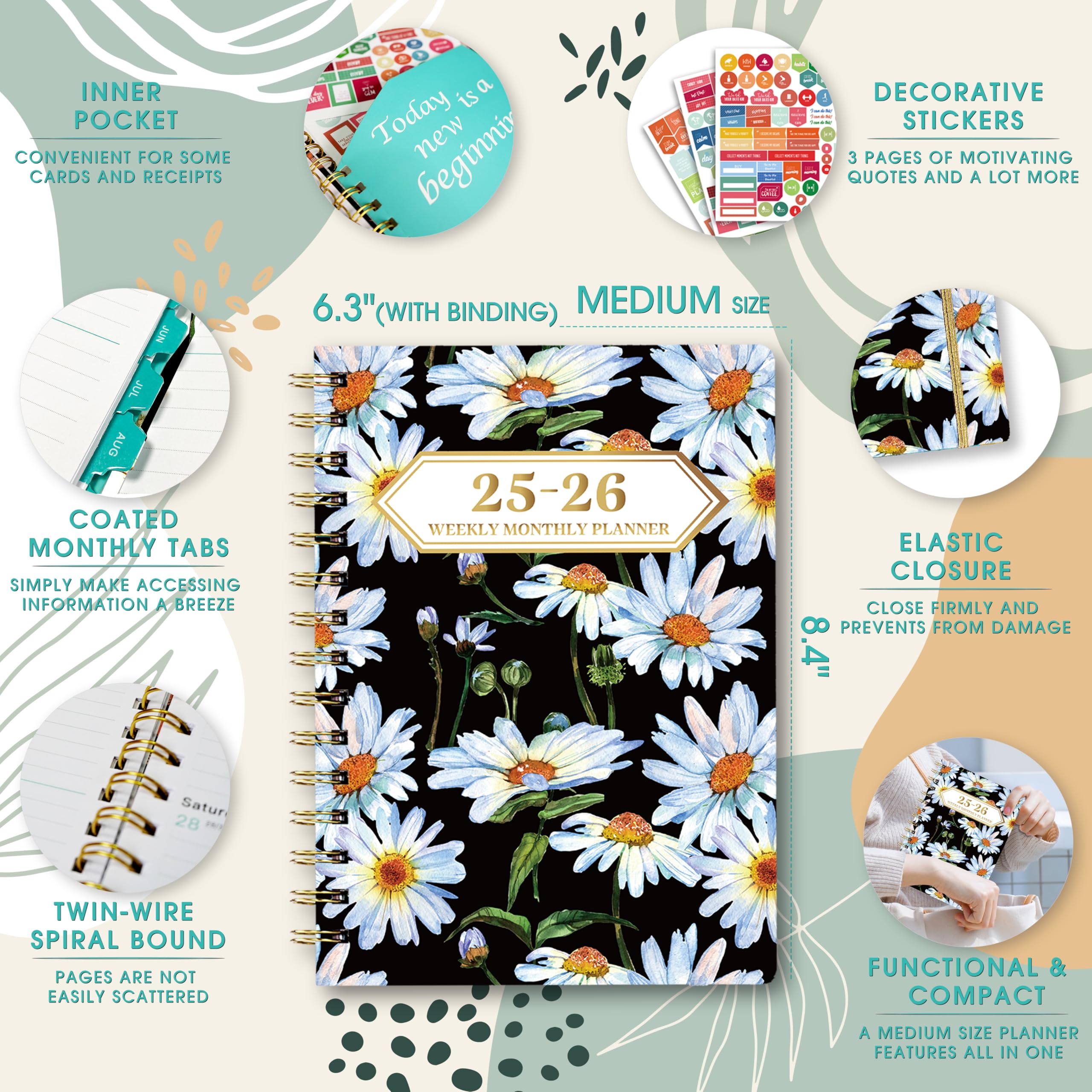 2025-2026 Academic Planner - July 2025 to June 2026 Weekly Monthly Organizer with Stickers | 8.4