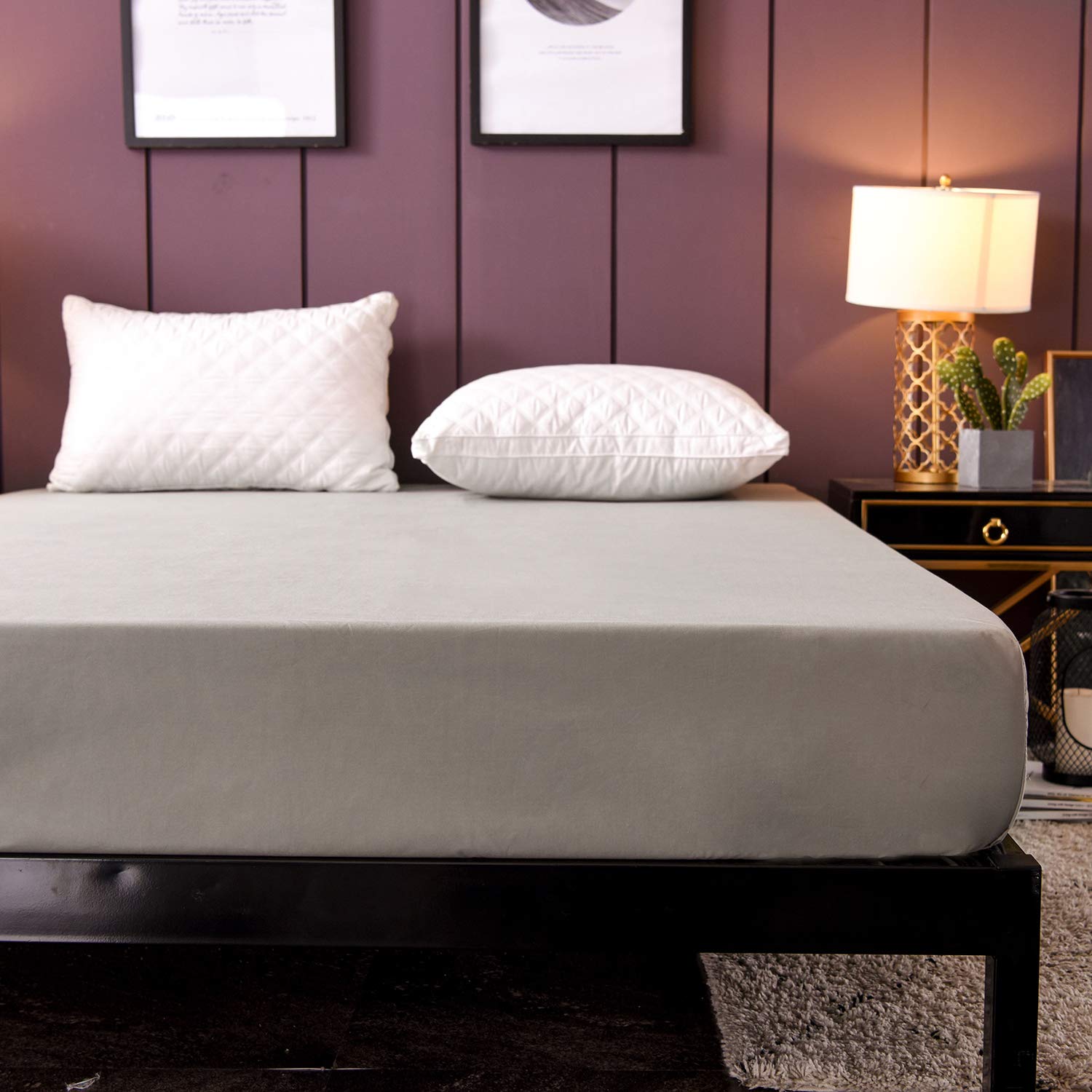Waterproof Fitted Sheet Full Size - Gray Deep Pocket Brushed Microfiber Mattress Protector (54