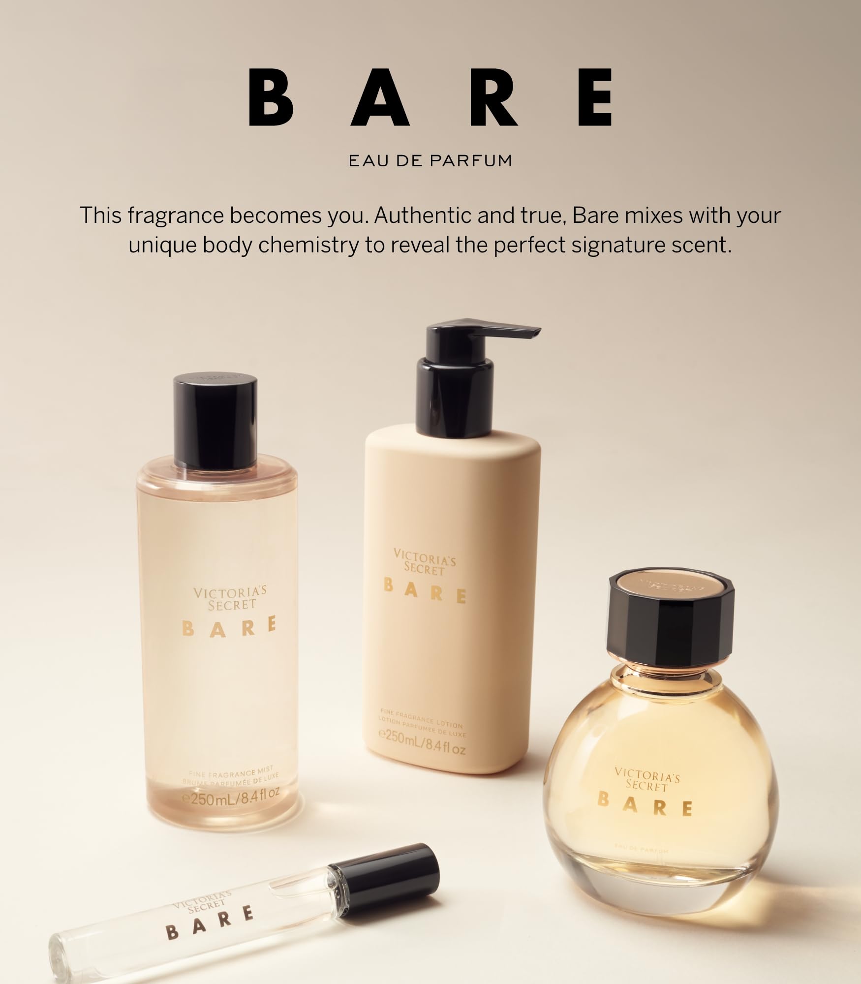 Victoria's Secret Bare 3-Piece Luxe Fragrance Gift Set - 1.7 oz Eau de Parfum, Travel Body Lotion & Shimmer Mist for Women | Perfect for Valentine's Day, Anniversary Gifts & Special Occasions