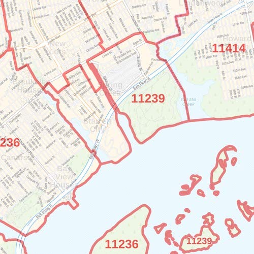 Queens County, New York Zip Code Wall Map - 36