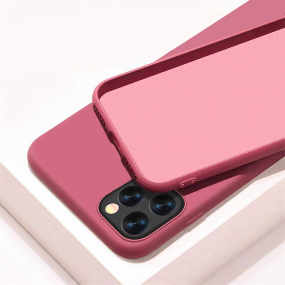 Cute Candy Color Soft Silicone Phone Case for iPhone 12 Pro Max/12 mini/12 Pro/11 Pro Max/SE 2020/7/8 Plus/X/XS Max/XR - Camellia Red Couples Back Cover - Perfect for Daily Use, Travel & Gift Giving