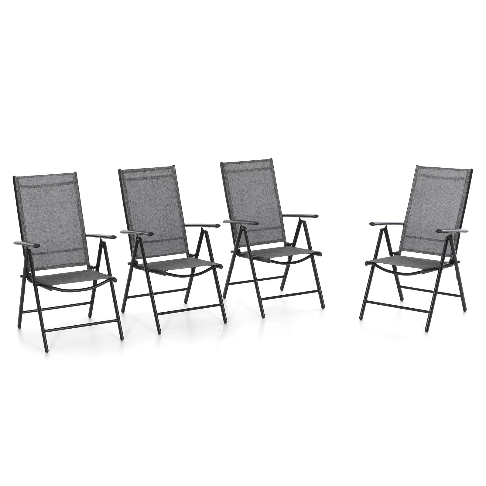 Sophia & William 4-Pack Outdoor Folding Chairs - Adjustable 7-Position Backrest, Lightweight Portable Textilene Patio Dining Chairs (Grey) - Perfect for Backyard BBQs, Beach Trips, Camping & Picnics