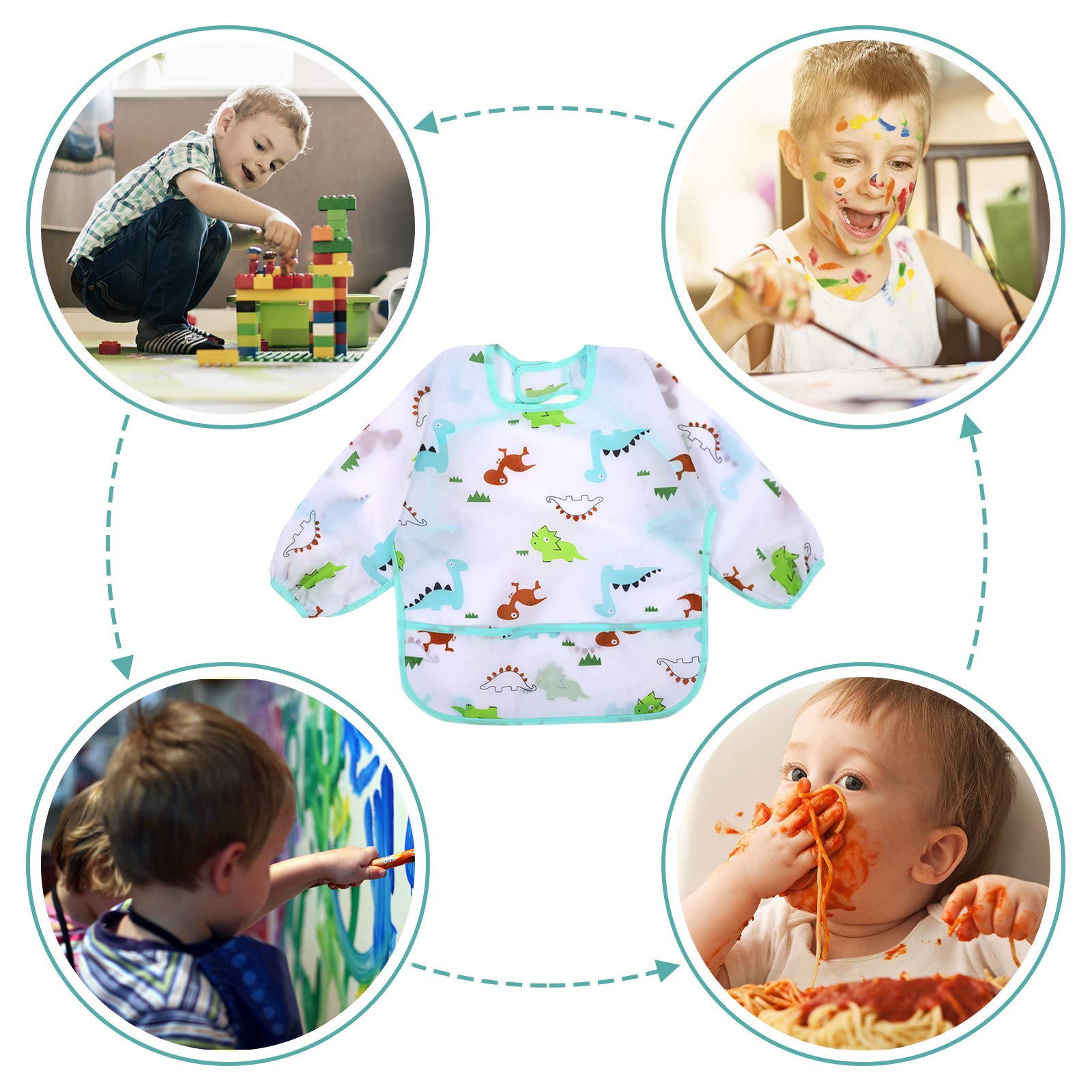 Waterproof Long Sleeve Baby Bibs for Toddlers 6-36 Months - Soft Sleeved Feeding Bib for Messy Meals, Art Activities & Outdoor Dining