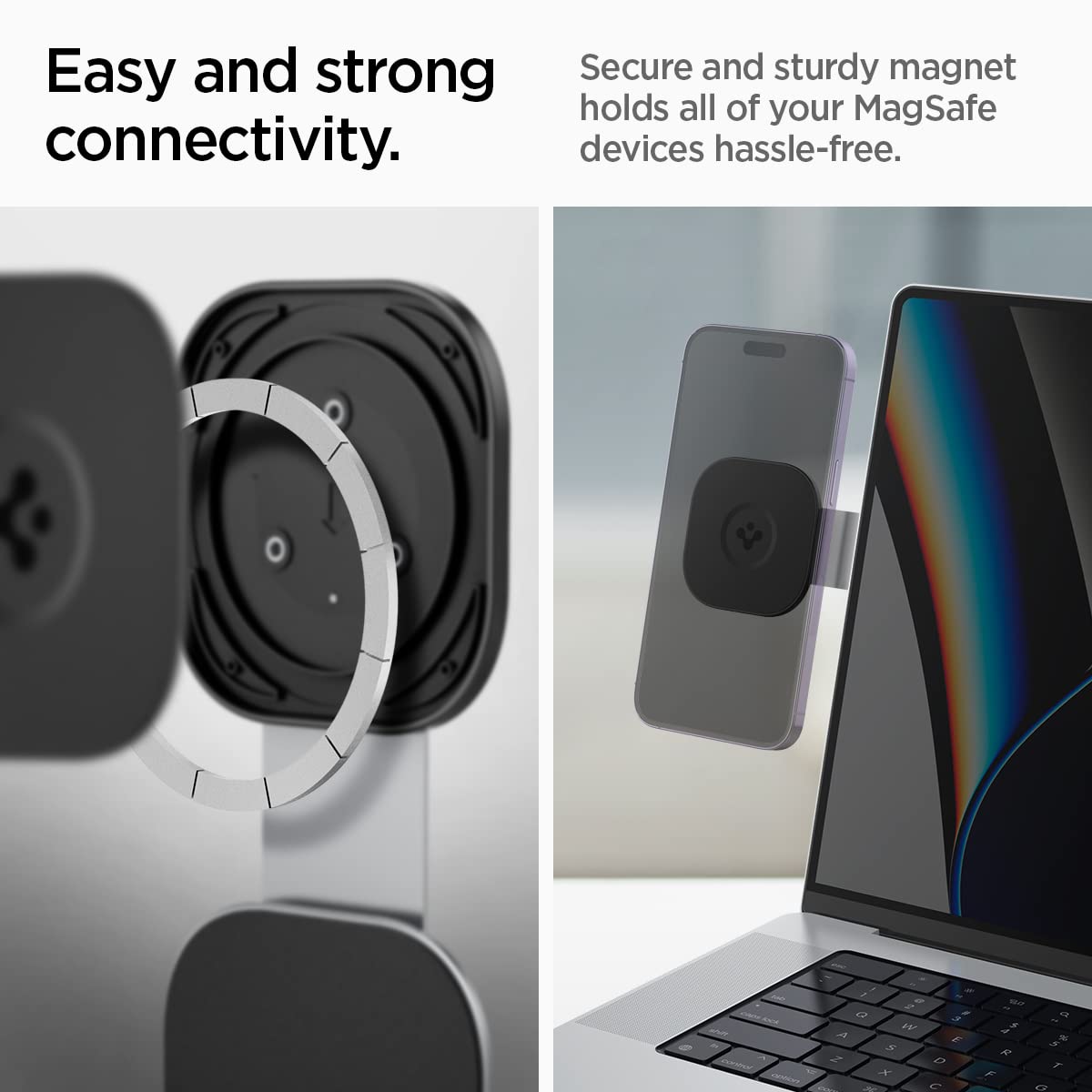 Spigen OneTap MagFit Magnetic Mount Stand for Laptops & Monitors - Compatible with iPhone 16/15/14/13/12 Series, AirPods Pro 2 & AirPods 3 (Silver) | Perfect for Home Office, Car & Travel Use