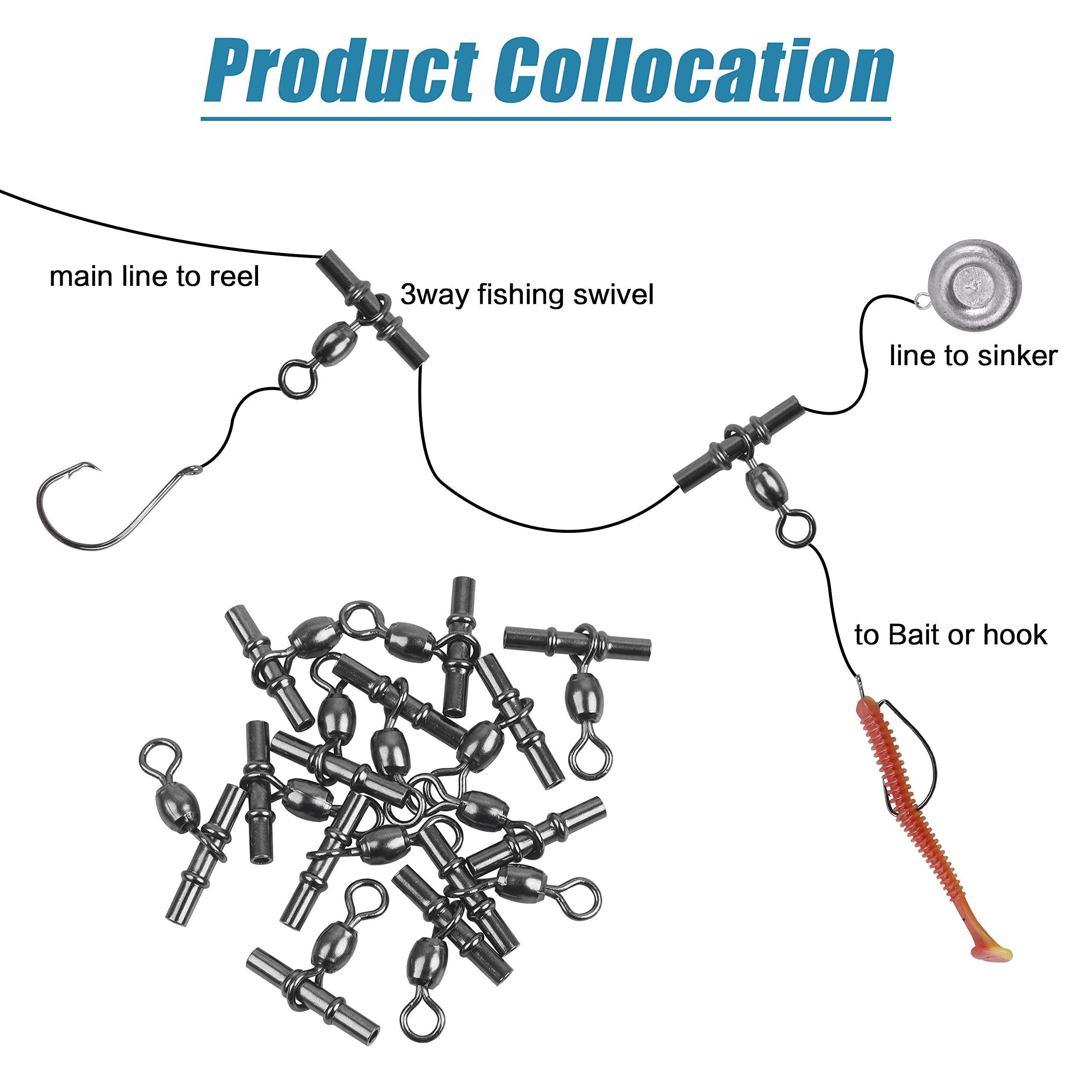JL Sport 3-Way T-Shape Fishing Swivels 20-50Pcs for Saltwater & Freshwater Fishing