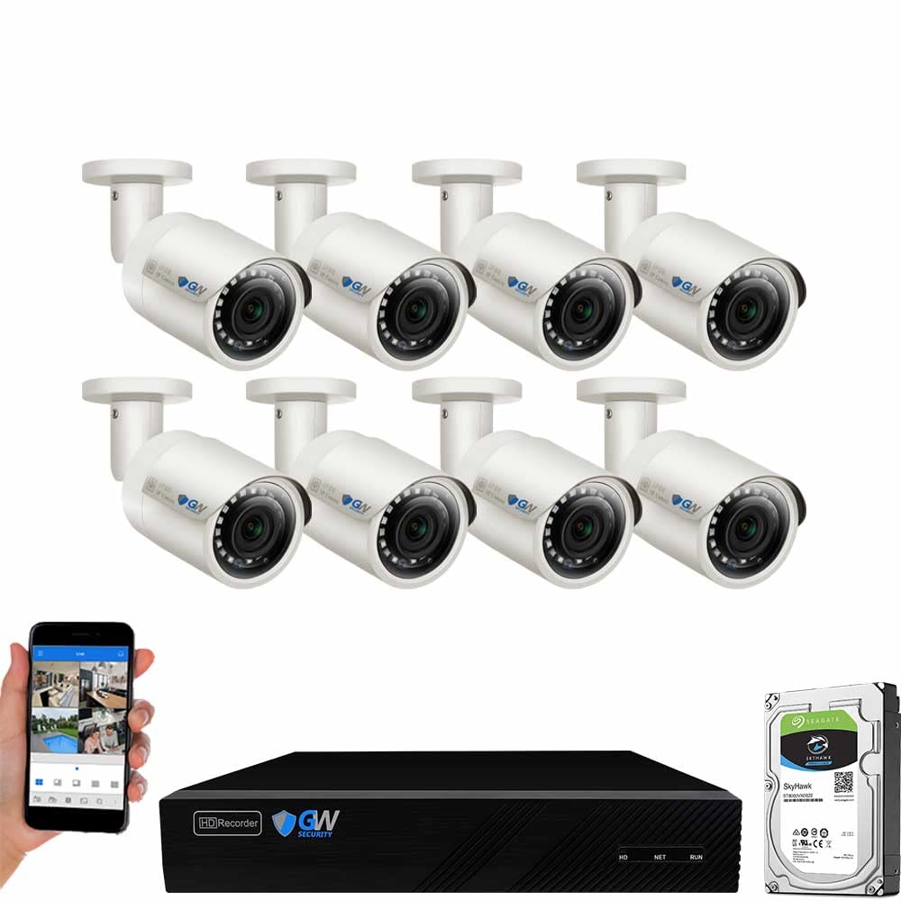 GW Security 8 Channel 4K NVR 5MP POE Audio & Video Surveillance System with (8) 5MP 1920P Waterproof Bullet Cameras - Built-in Mic, AI Human & Vehicle Detection, Pre-Installed 2TB HDD - Ideal for Home & Business Security Monitoring