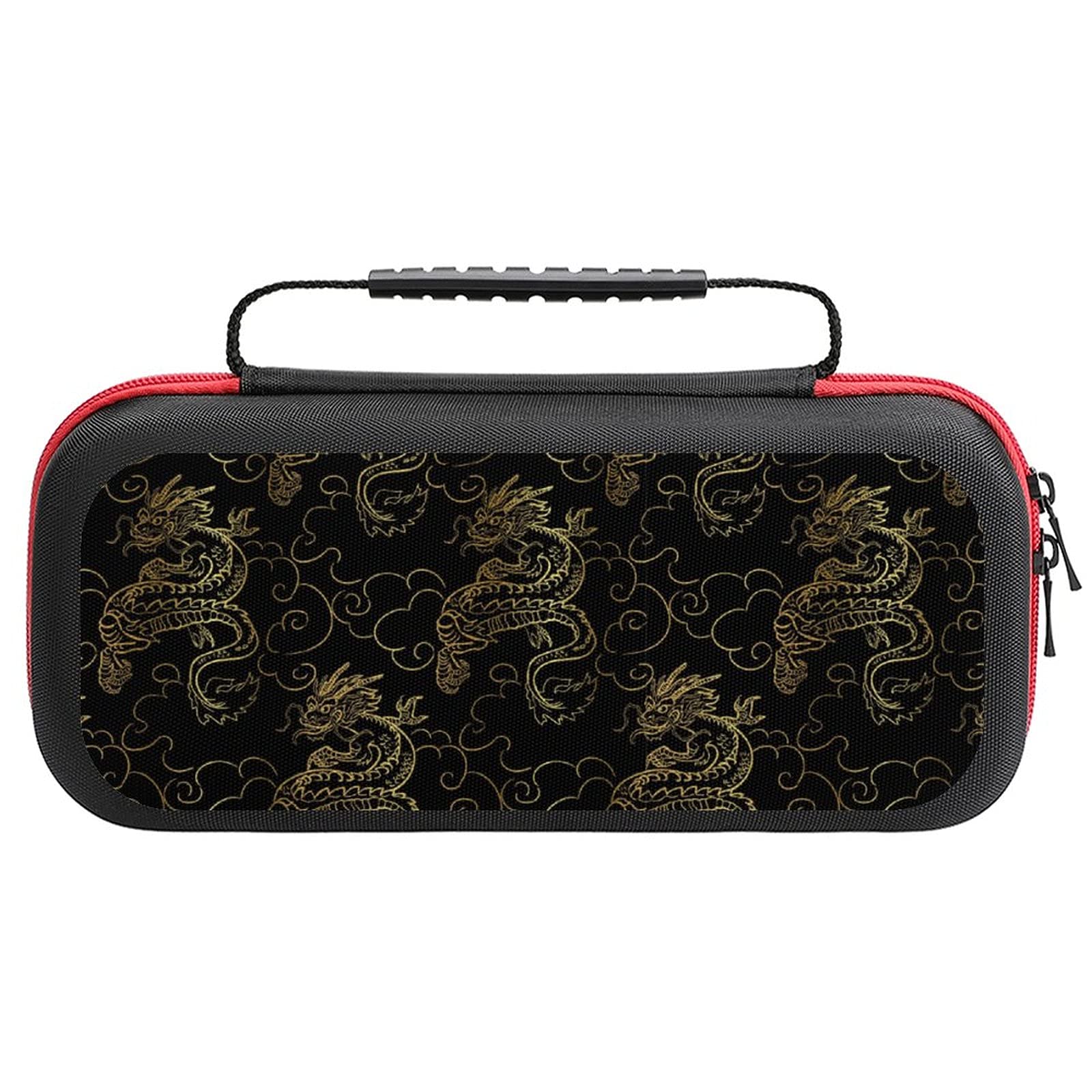 Premium Golden Dragon Printed Carrying Case for Nintendo Switch Lite - Protective Storage Bag with Accessories Pouch | Travel-Friendly Portable Gaming Case for Commuting & Outdoor Adventures