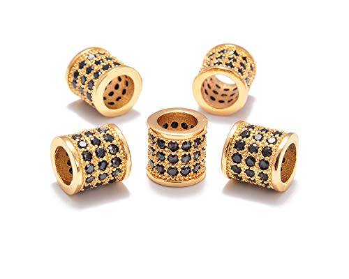5 Pcs Black on Gold Tube Beads (8x8mm)