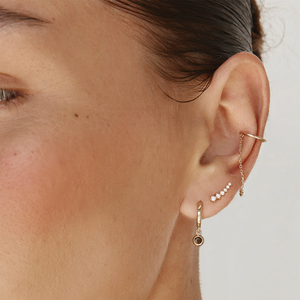 10K Gold Smokey Quartz Round Drop Huggie Earrings – Elegant Dangle Hoops for Women, Perfect for Parties, Weddings & Everyday Wear