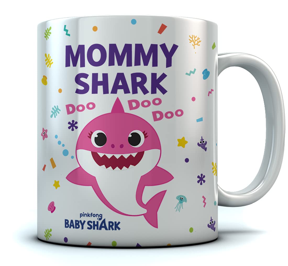 Funny Mommy Shark Coffee Mug - 15oz Ceramic Baby Shark Doo Doo Doo Mug for Mom, Mother's Day, Birthday Gifts, Mother Daughter/Son Novelty White Mug - Perfect for Home, Office & Coffee Lovers