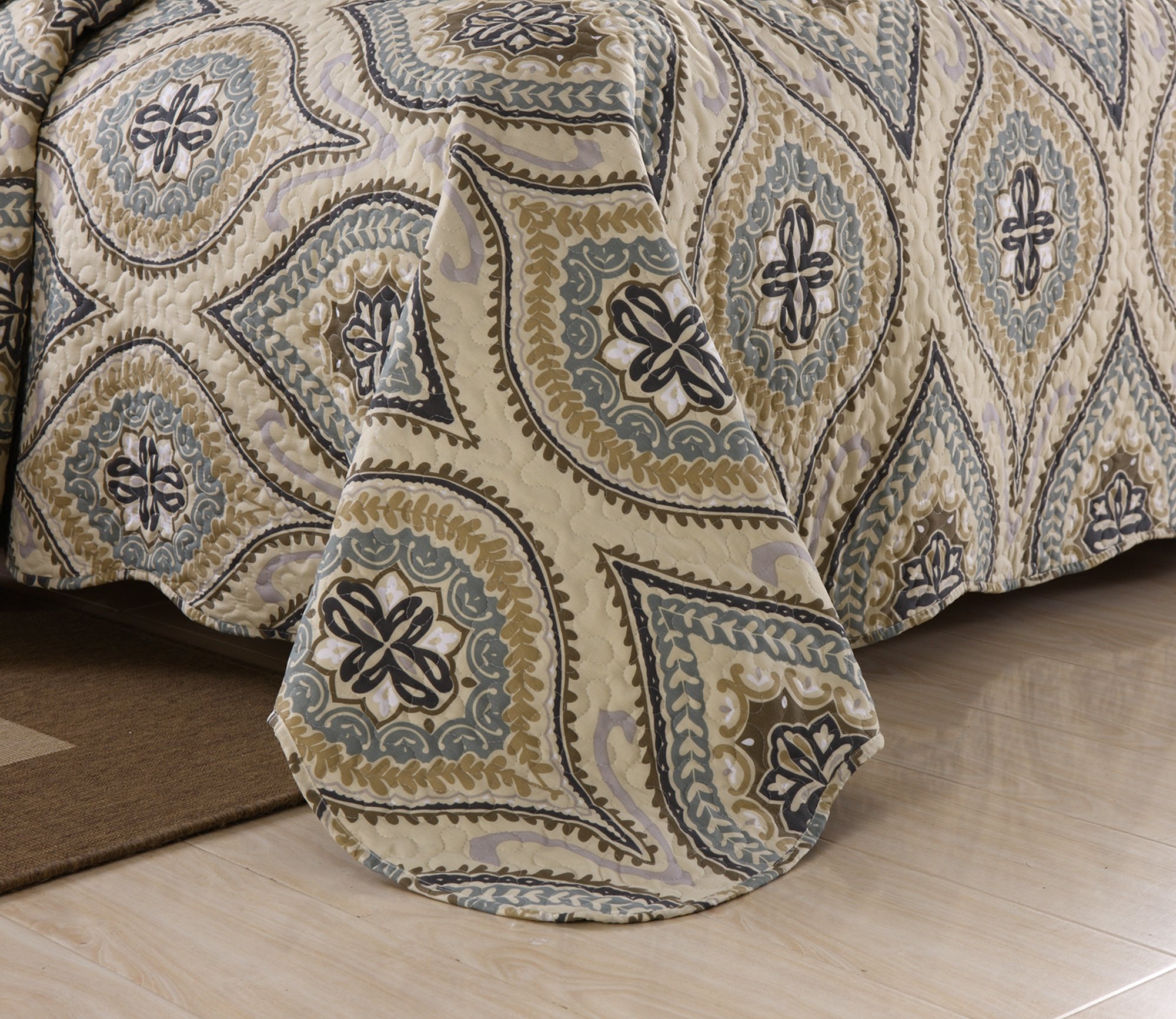 MarCielo 3-Piece Queen Size Quilted Bedspread Set - Lightweight Oversized Printed Quilt Coverlet & Throw Blanket in Dark Grey (Joni Design) | Perfect for Bedroom Decor, Guest Room, and Cozy Home Styling