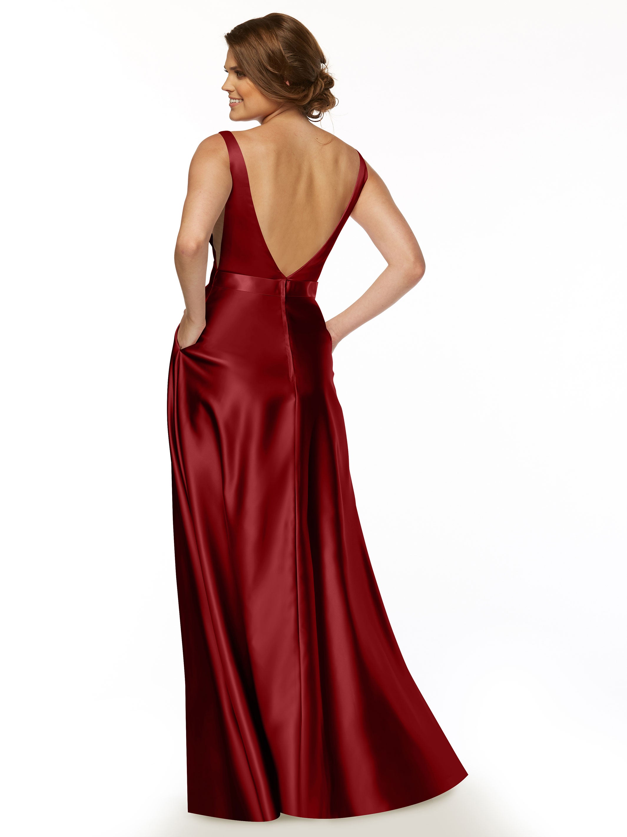 Elegant 80118 Satin A-Line Bridesmaid Dress with V-Neckline & Waist Sash - Perfect for Weddings, Formal Events & Special Occasions
