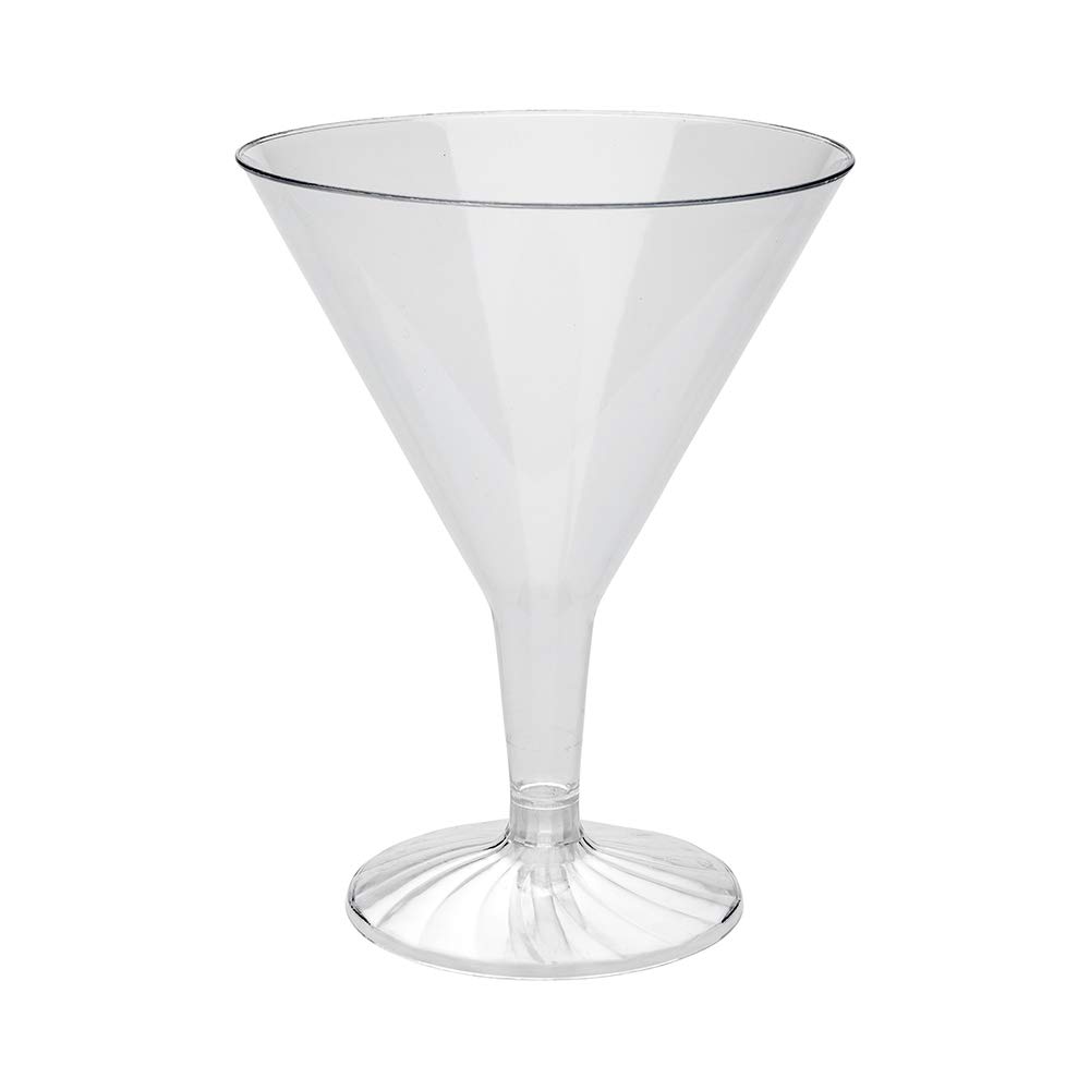 Premium 7.5 oz Clear Plastic Martini Glasses - 100-Pack Round Disposable Cocktail Cups for Weddings, Parties & Events | Restaurantware Unassembled Barware for Easy Storage & Transport