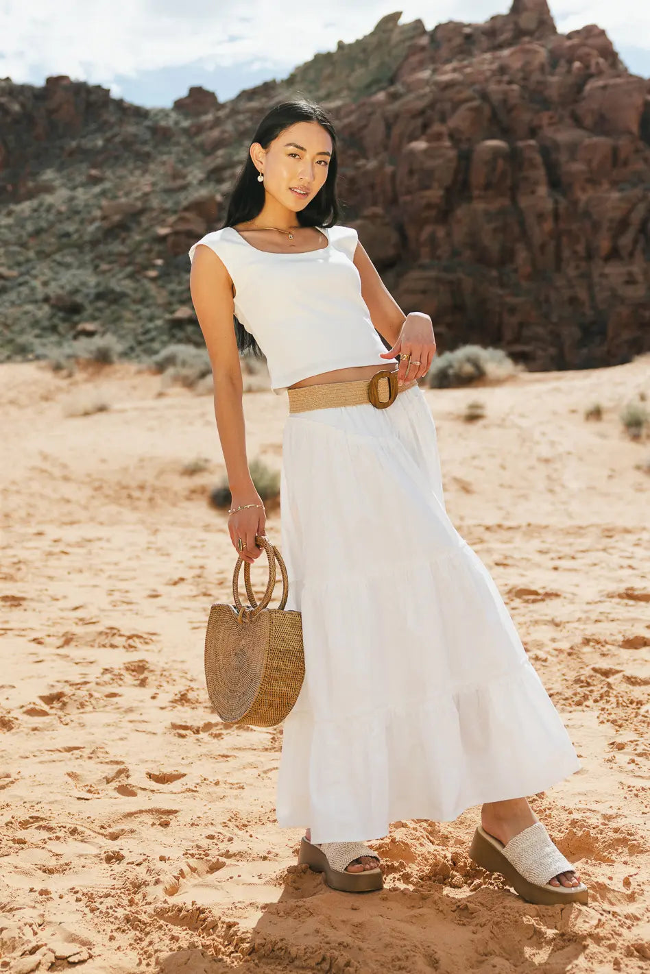 Layana White Tiered Skirt for Women | Flowy Summer Skirt | Perfect for Beach, Vacation & Casual Outfits