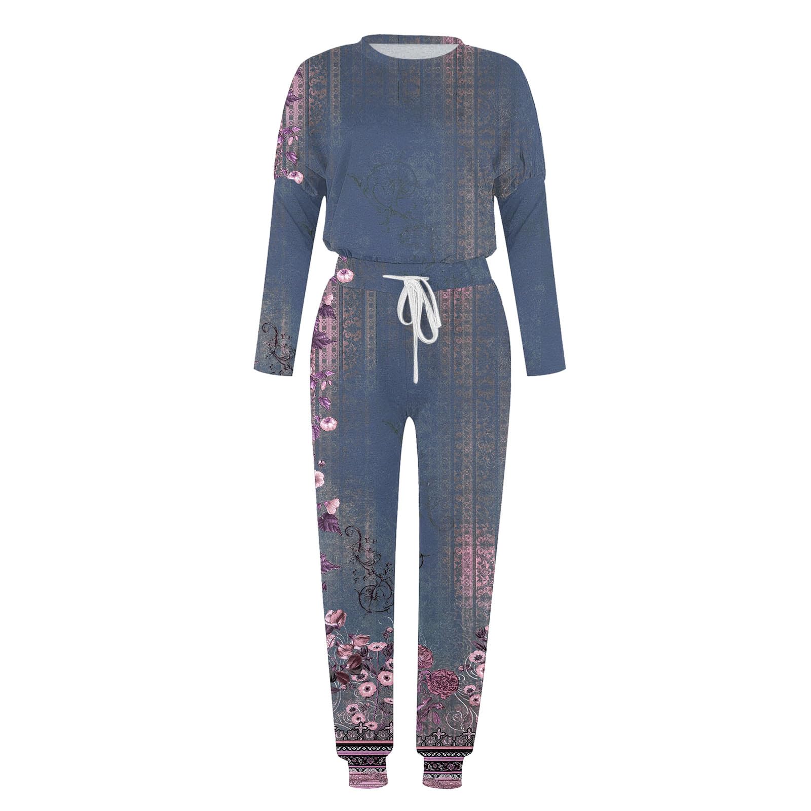 Women's 2-Piece Lounge Set - Crewneck Long Sleeve Top & Drawstring Jogger Pants Tracksuit for Comfortable Home Wear, Yoga, and Casual Outings