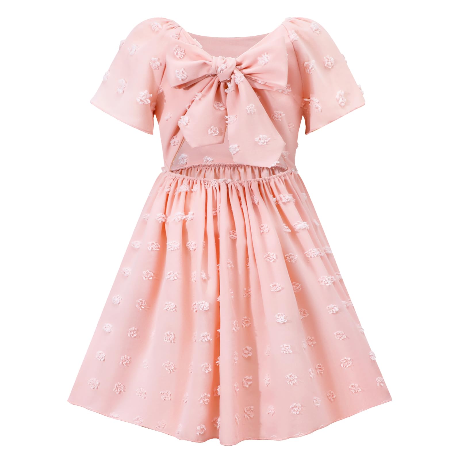 Easter Dress for Girls - Short Sleeve Summer Casual Princess Style Tie Back Dress for Easter Party, Spring Outfits & Special Occasions