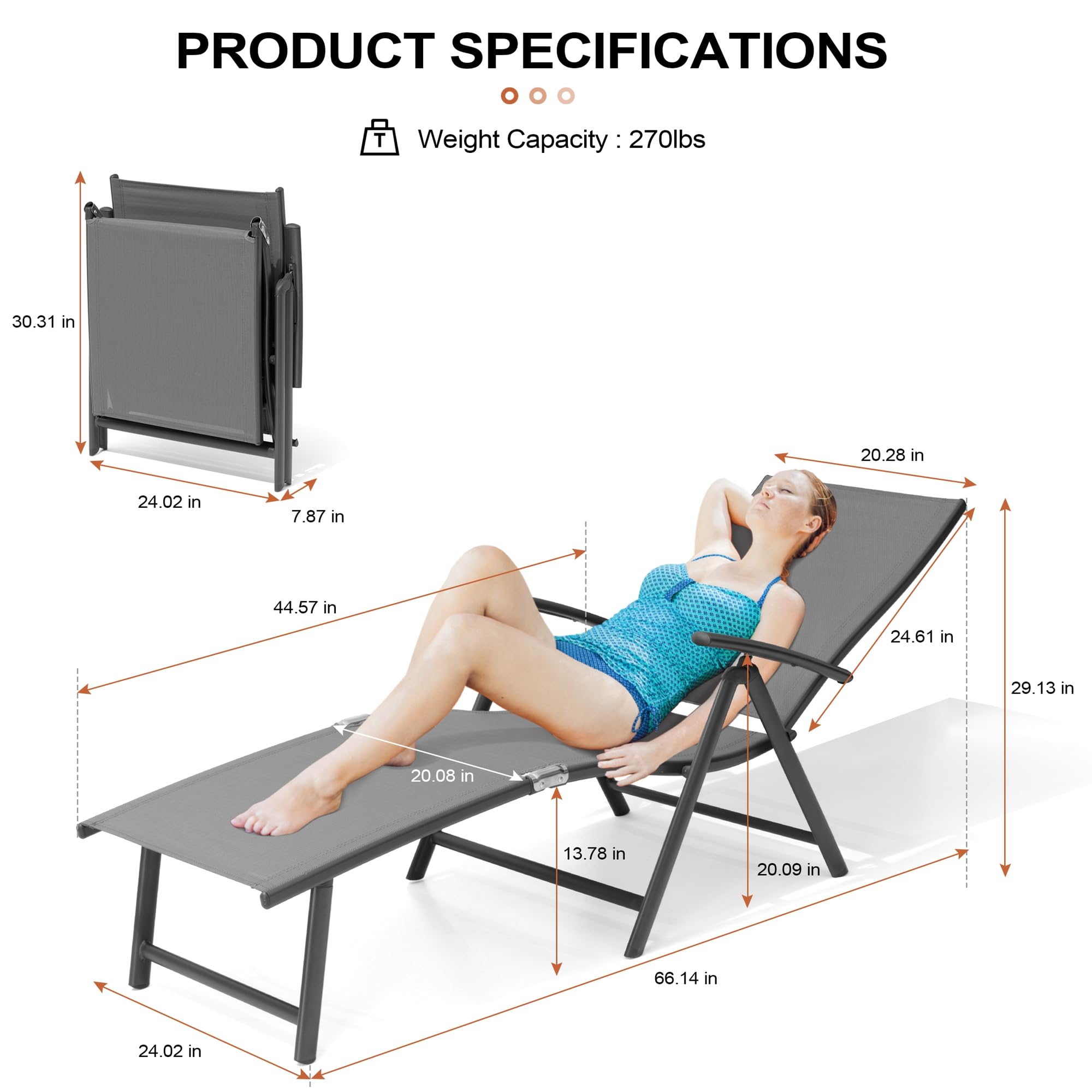 Crestlive 2-Pack Aluminum Folding Chaise Lounge Chairs - Adjustable 8-Position Outdoor Recliners for Patio, Poolside, Beach & Backyard - No Assembly Required - Perfect for Sunbathing, Relaxing & Outdoor Lounging