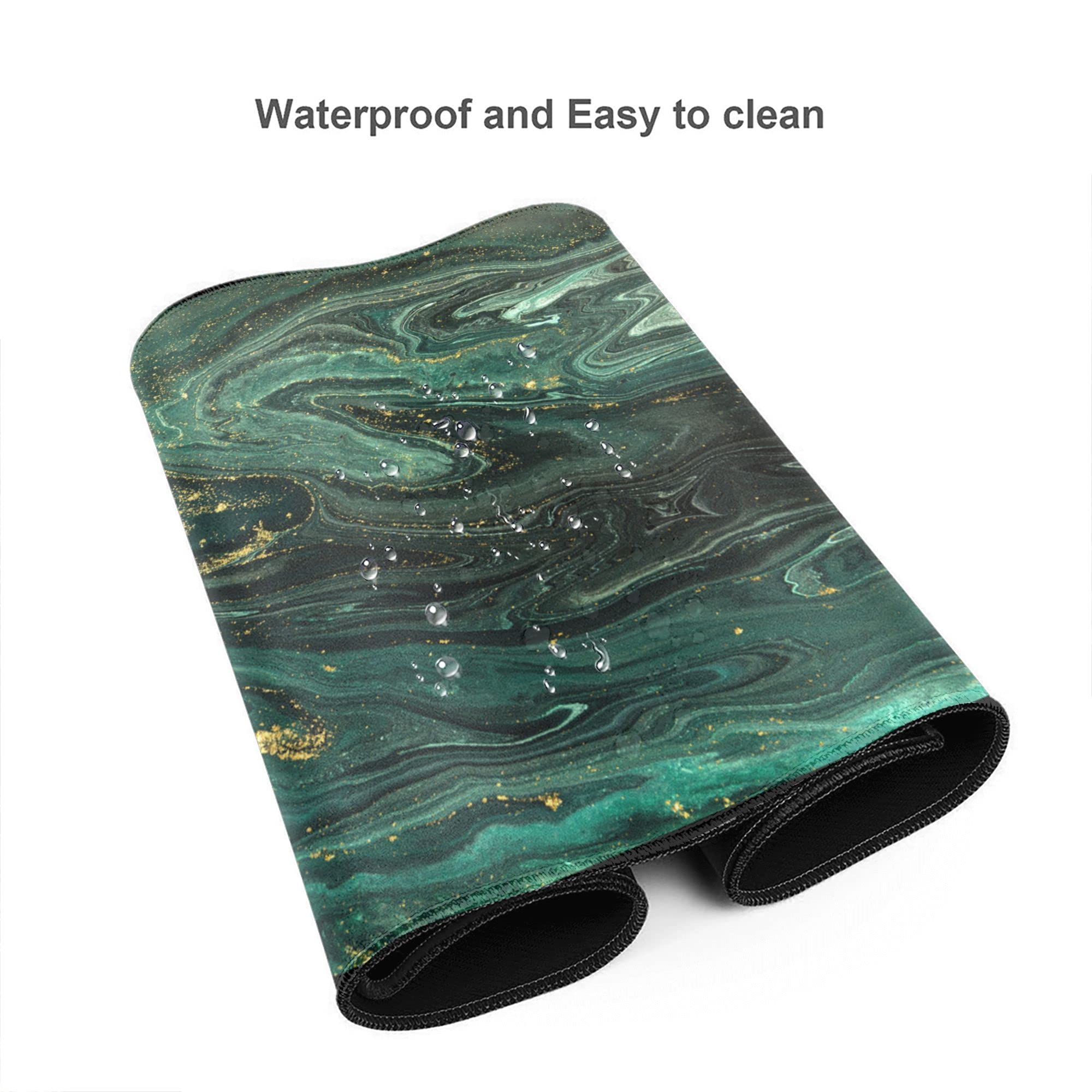 Premium Green Gold Liquid Marble Extended Gaming Mouse Pad - Non-Slip Rubber Base with Stitched Edges (31.5x15.7 Inch) for Office Work, PC Gaming & Computer Use - Perfect for Workstations, Gaming Setups & Home Offices