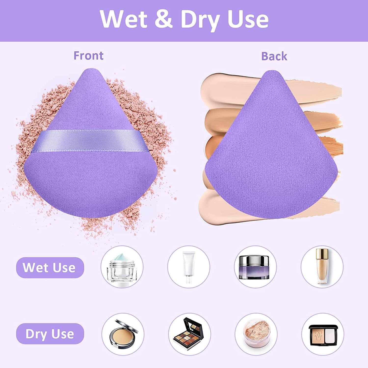 DUAIU 4Pcs Velvet Triangle Powder Puffs - Reusable Makeup Sponge for Face & Setting Powder, Wet/Dry Dual-Use Beauty Blender with Strap - Perfect for Contouring, Baking & Touch-ups On-The-Go