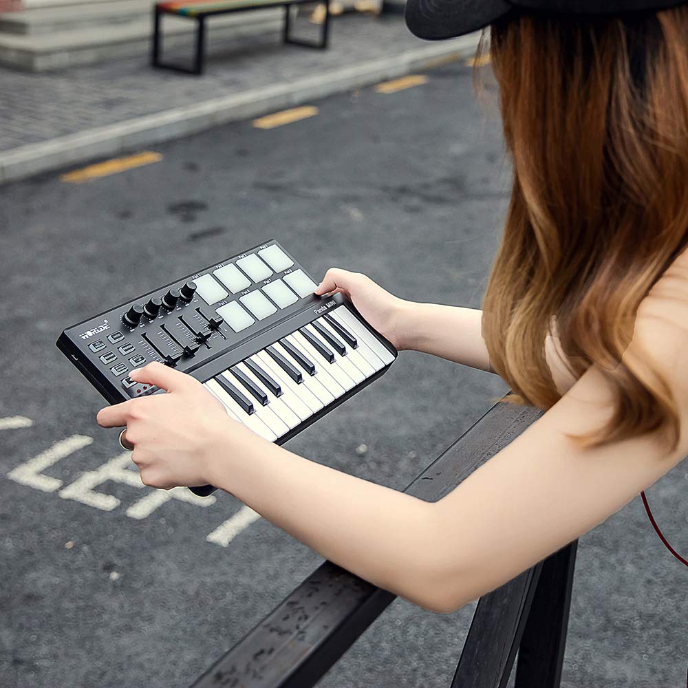 Btuty 25-Key MIDI Keyboard Panda Mini Portable MIDI Controller with Drum Pads - USB Powered for Music Production, DJing & Home Studio Recording
