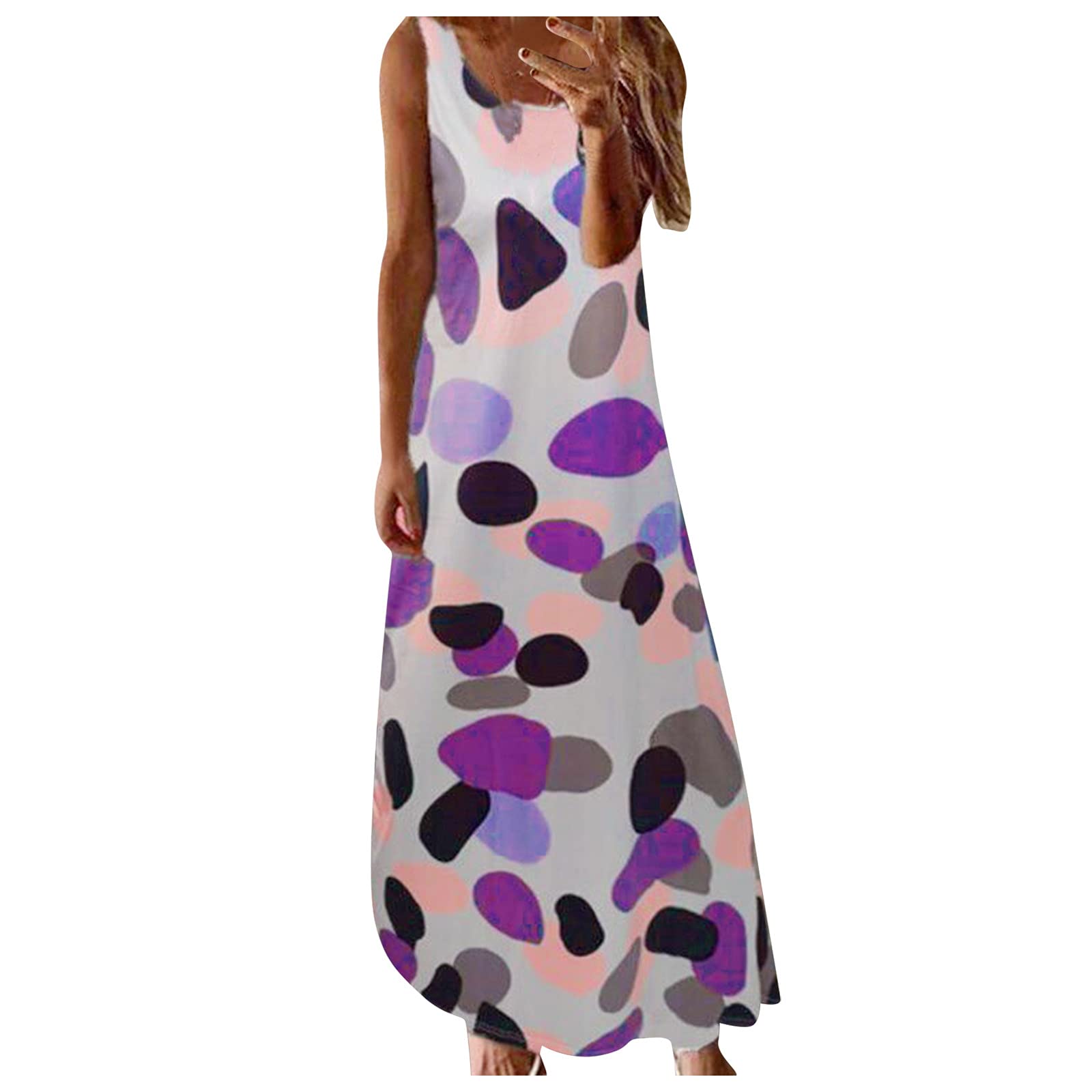 Women's Striped Maxi Dress - Summer Fashion Embroidered Short Sleeve Round Neck Hollow Out Dress | Perfect for Beach Vacations, Date Nights & Casual Outings