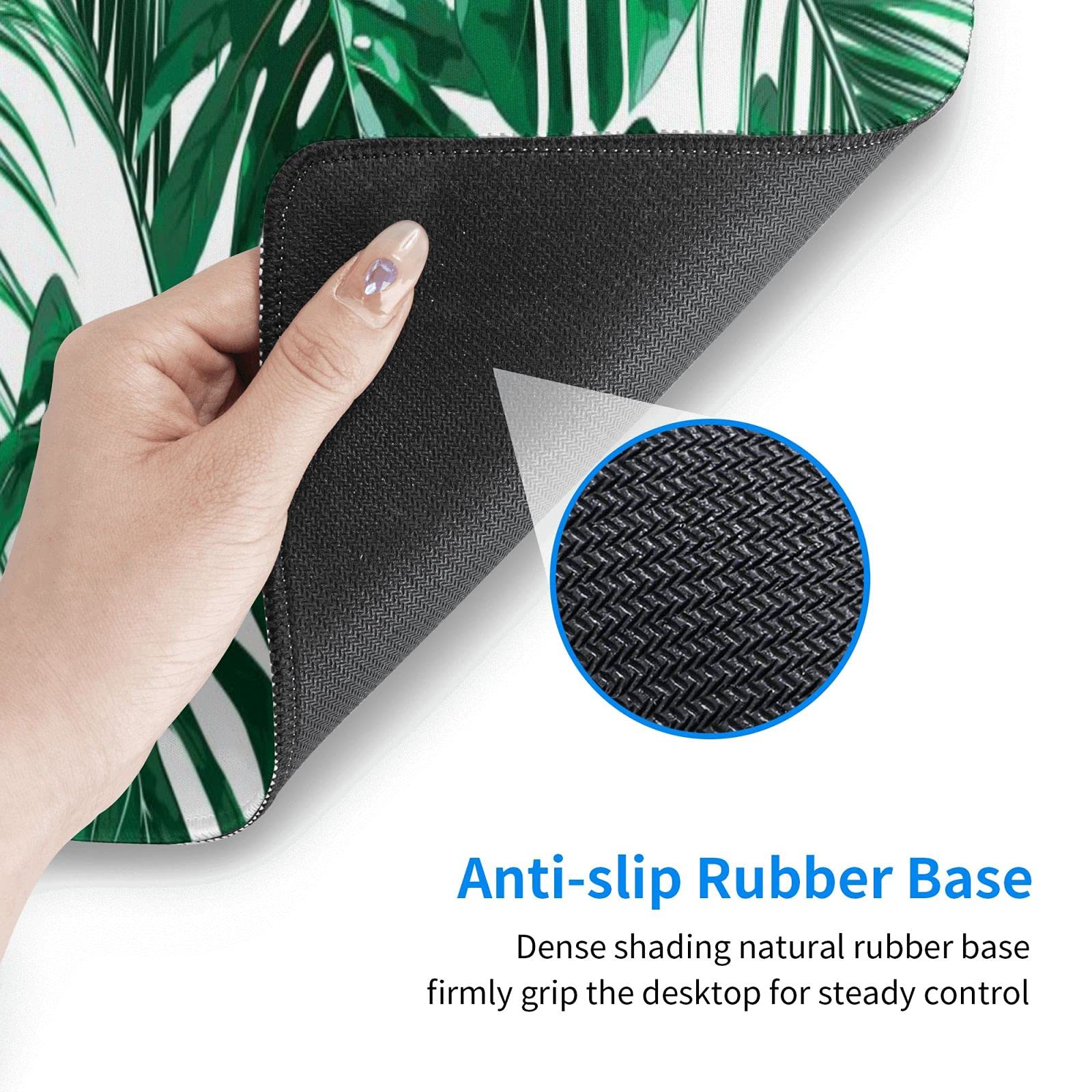 Large 35.4×15.7 Inch Tropical Palm Leaf Gaming Mouse Pad - Non-Slip Rubber Base, Stitched Edges, Waterproof Extended Desk Mat for Keyboard & Mouse - Perfect for Office, Home & Gaming Setup (Ergonomic Workspace Accessory)