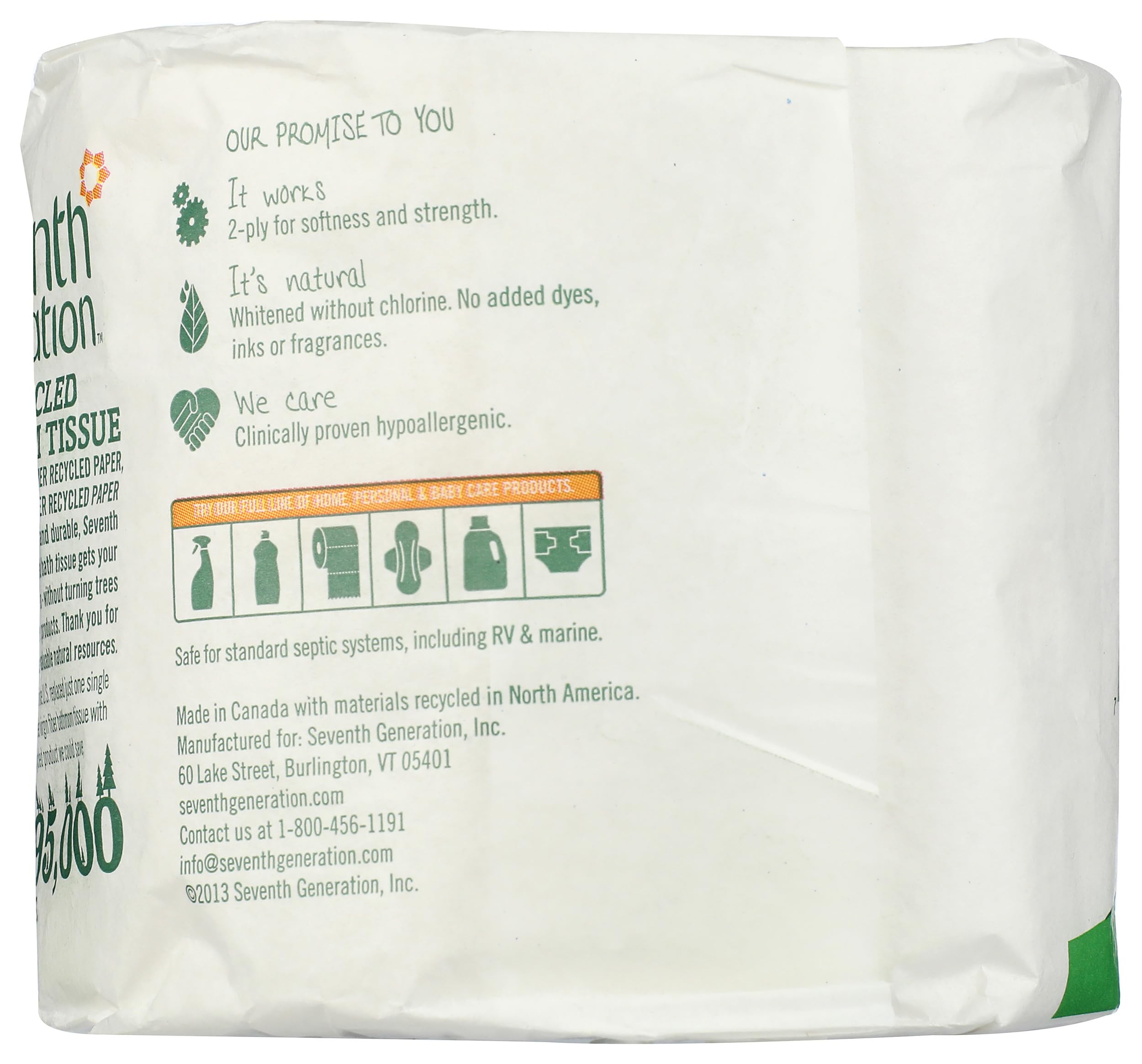 Seventh Generation 2-Ply Bathroom Tissue - 500 Sheets per Roll, 60 Rolls per Case | Soft & Strong Toilet Paper for Home, Office & Commercial Use