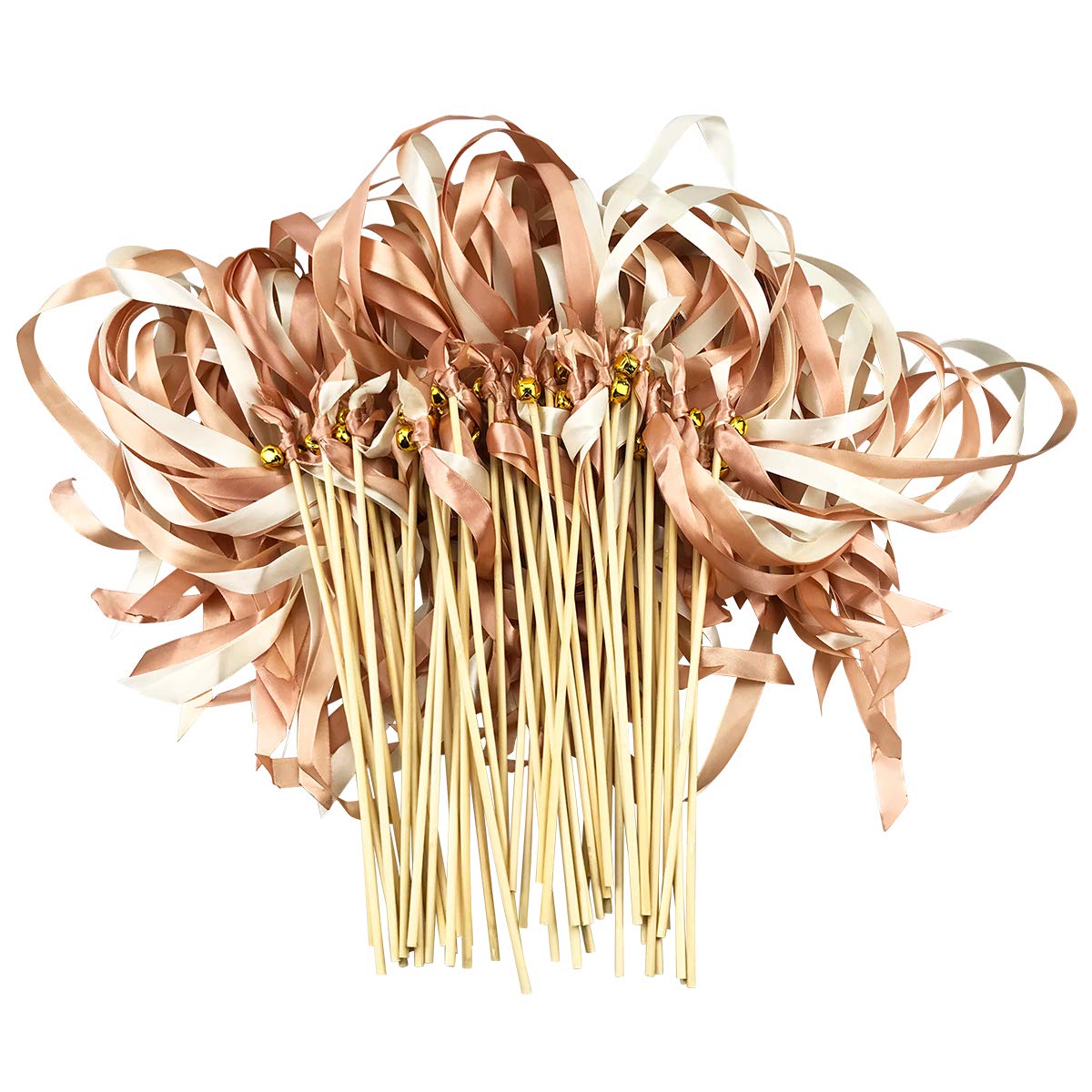 Cieovo 50 Pack Cheer Ribbon Fairy Wands with Bells - Wedding Send Off Streamers, Silk Fairy Stick Wand for Wedding Party, Baby Shower, Holiday Celebration - Perfect for Champagne Toasts, Photo Props & Festive Decorations