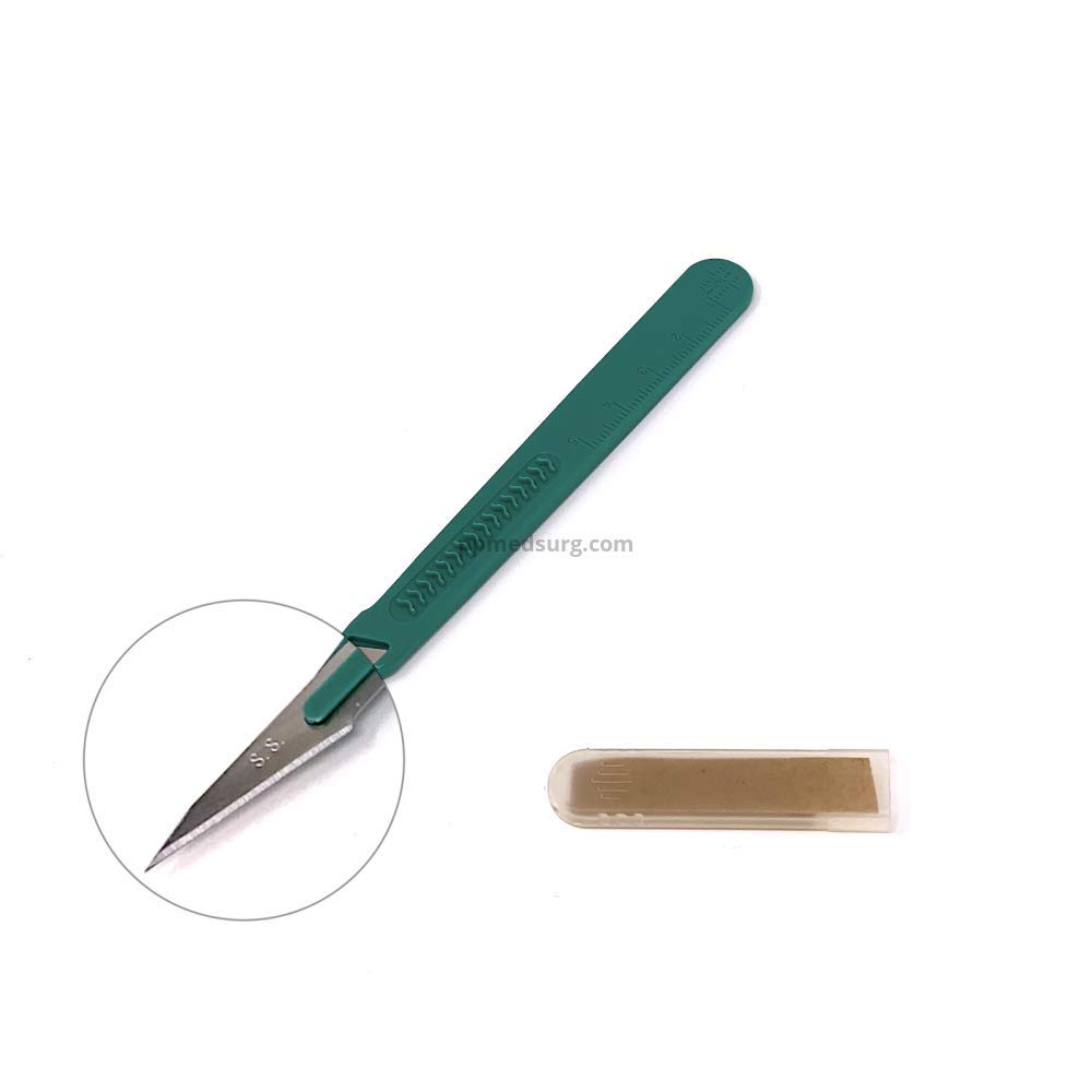 Disposable Sterile Scalpels Size 11 - Surgical Blades with Plastic Handle & Metric Line | 500-Pack Individually Foil Wrapped | Perfect for Medical Procedures, First Aid Kits & Veterinary Use