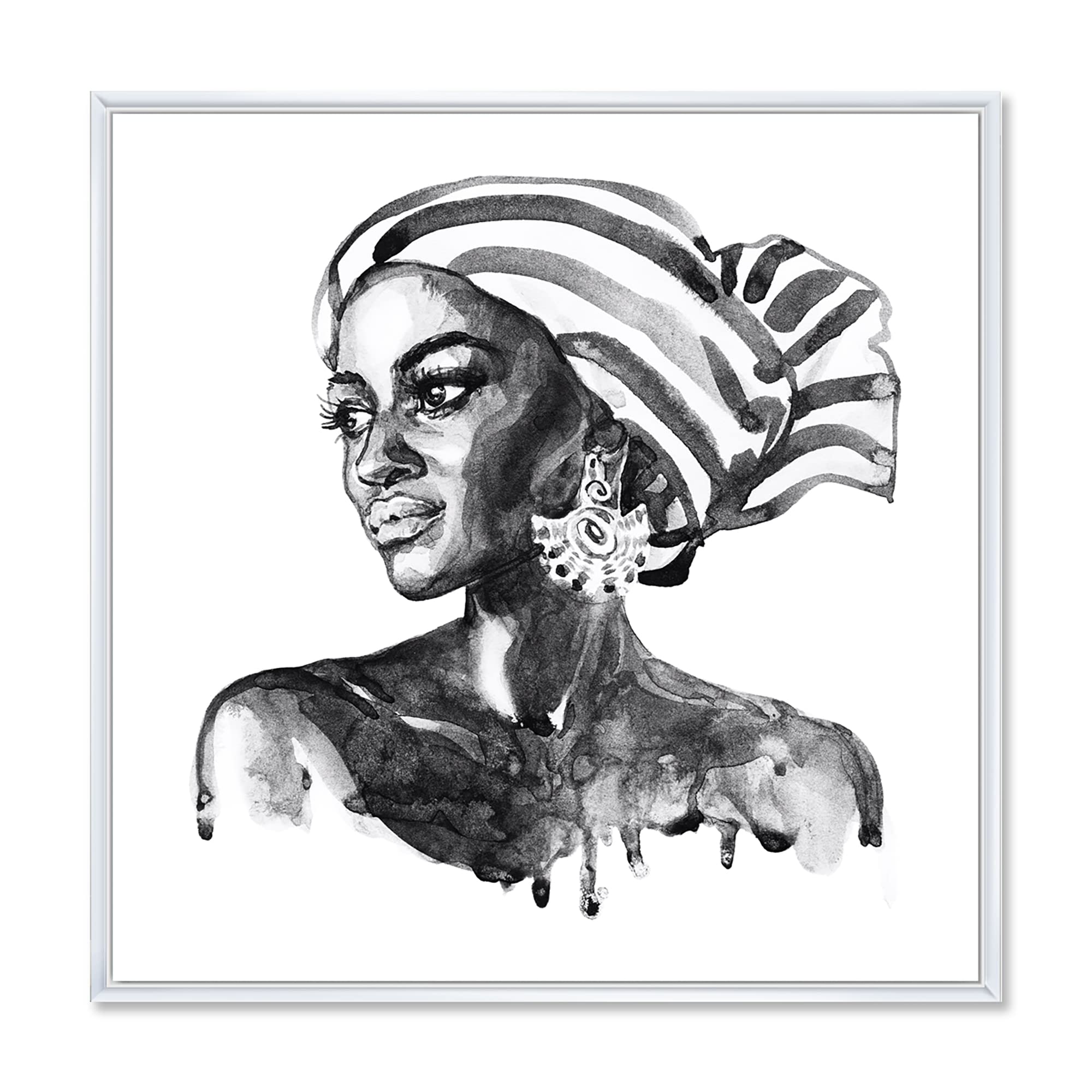 African American Woman Portrait XII - Modern Framed Canvas Wall Art Print for Living Room, Bedroom & Office Decor