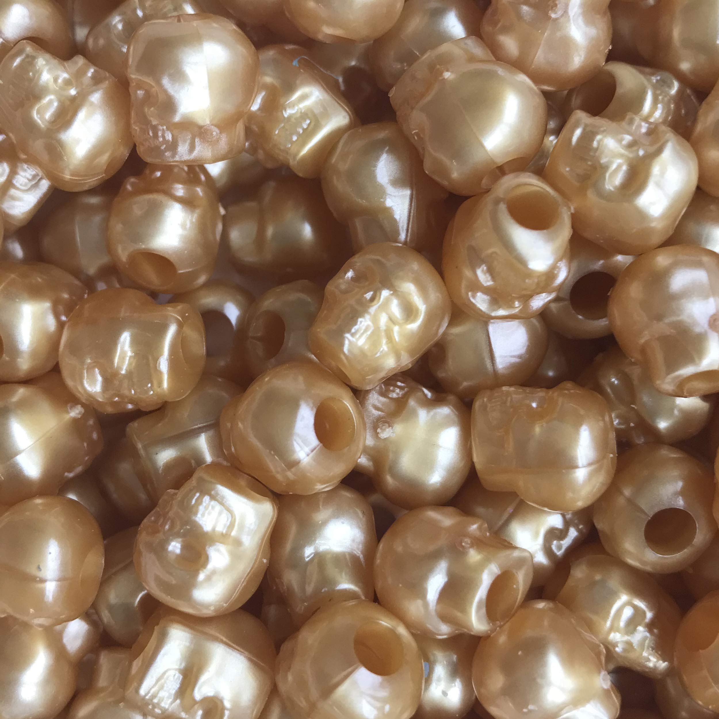 Premium Skull Beads with Pearl & Gold Finish - Large Hole Pony Beads for Jewelry Making - Made in USA - Perfect for DIY Bracelets, Necklaces & Craft Projects